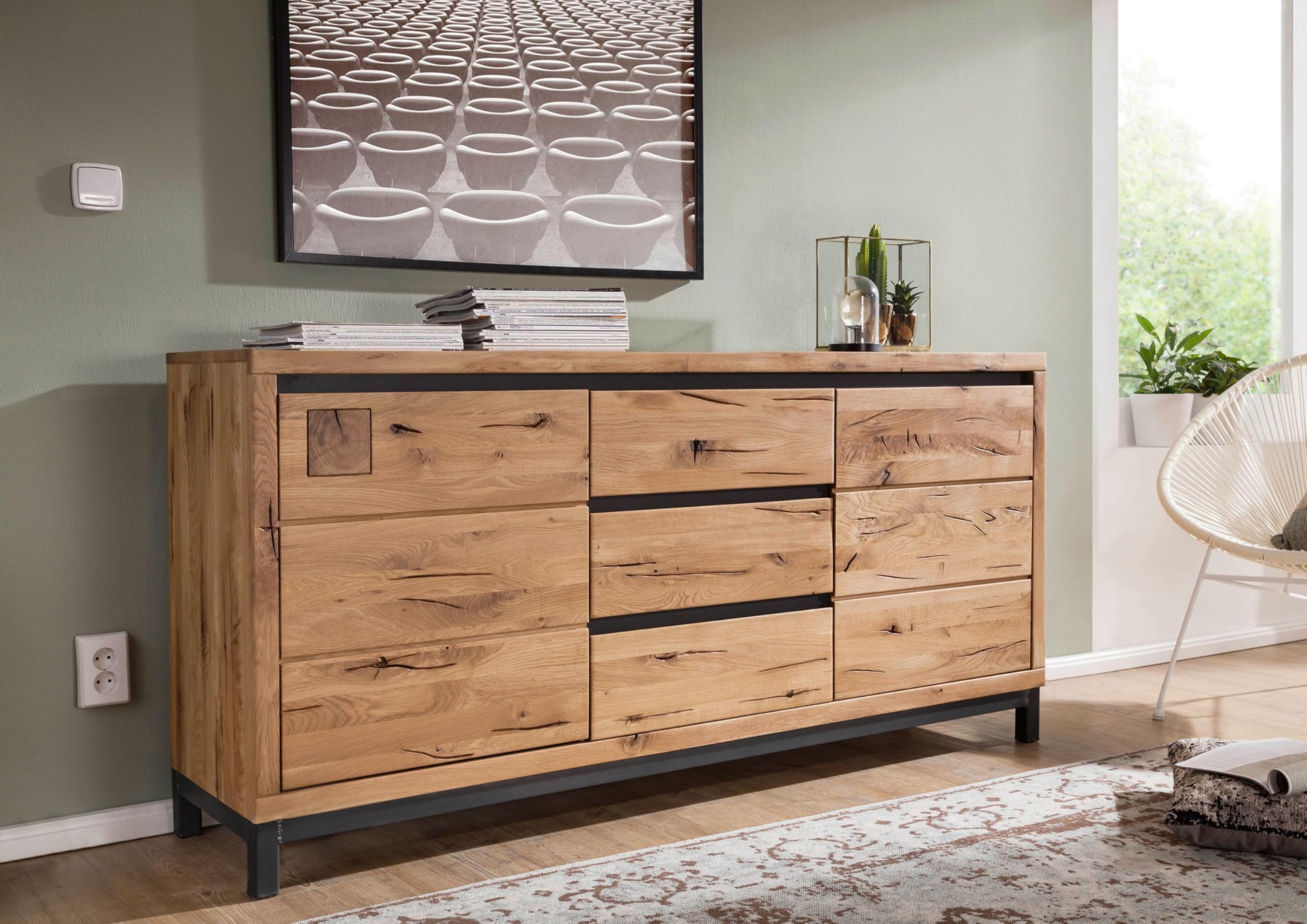 MASSIVMOEBEL24.DE Sideboard Wildeiche Natur geölt VILLANDERS #109