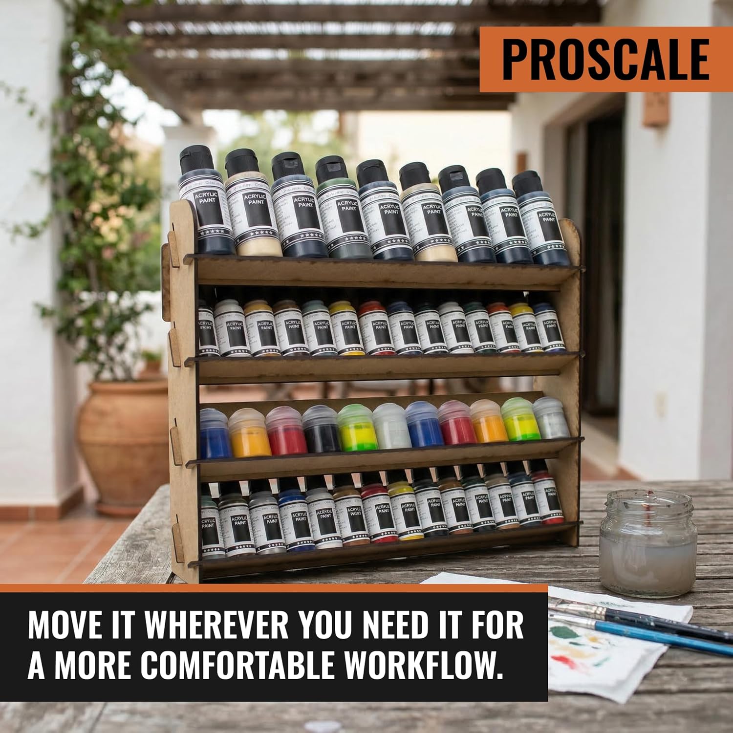 PROSCALE 2x Universal Wall Paint Organizer for Miniatures & Modeling, Vertical Paint Shelf with Flat Shelves (No Holes) for Mixed Bottle Sizes, Compatible with Vallejo, Citadel, Army Painter, AK