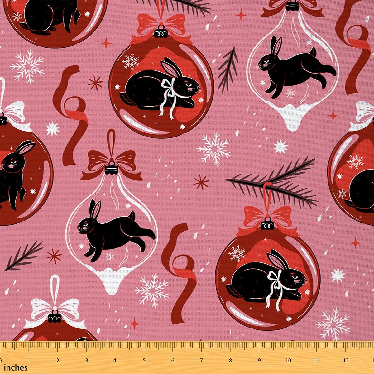 The Yard Tessuto impermeabile a forma di coniglio, con palloncini e fiocchi di neve, tema natalizio, per la casa, fai da te, Natale, Capodanno, vacanze, tappezzeria, tessuto per lavori artistici,