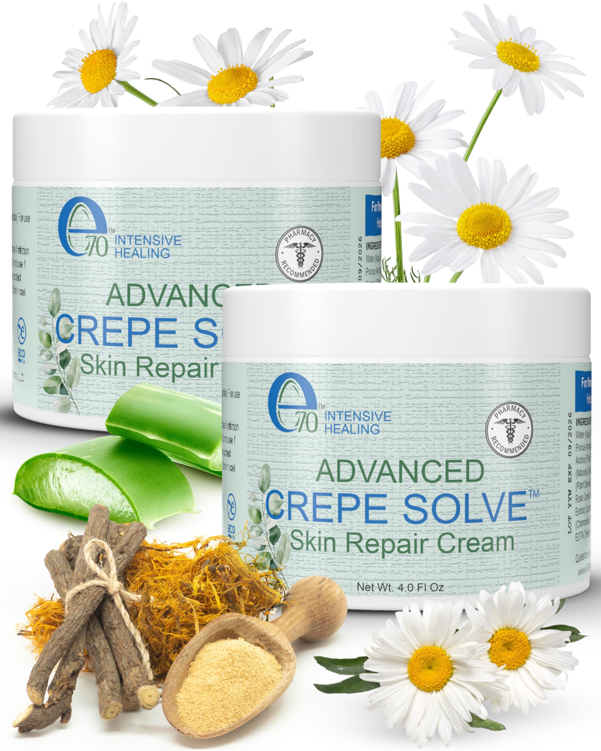 Advance Crepe Solve Body Cream for Women & Men - Made with Natural Oils, Licorice Root & Chamomile Extract - Moisturizer for Dry Skin, Crepey Skin & Stretch Marks by e70, 2-Pack
