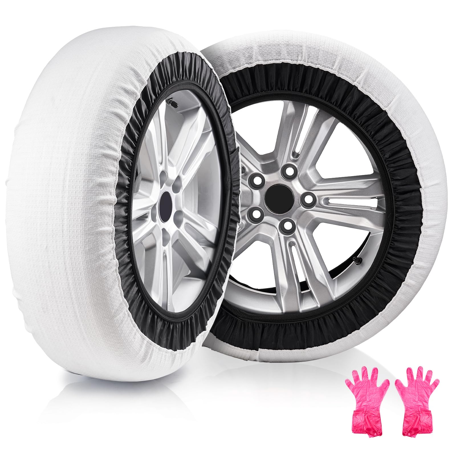 VEVOR Chaussettes à Neige pour Pneus Épaisses 2PCs Taille L, Chaînes à Neige Textiles en Fibre de Polyester avec Sangles Élastiques, Dispositifs Textiles de Traction pour Voiture, SUV, Pick-up