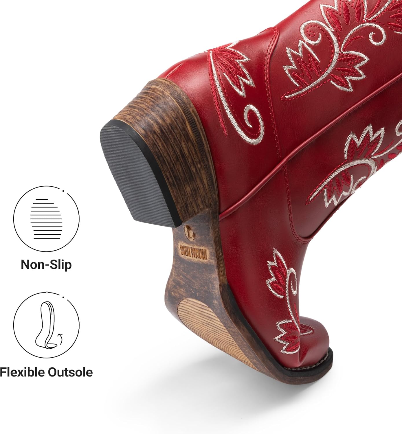 DREAM PAIRS Women's Cowboy Cowgirl Western Mid Calf Boots Square Toe Embroidered Stitched Pull On Country Boots with Low Chunky Heel - Image 9