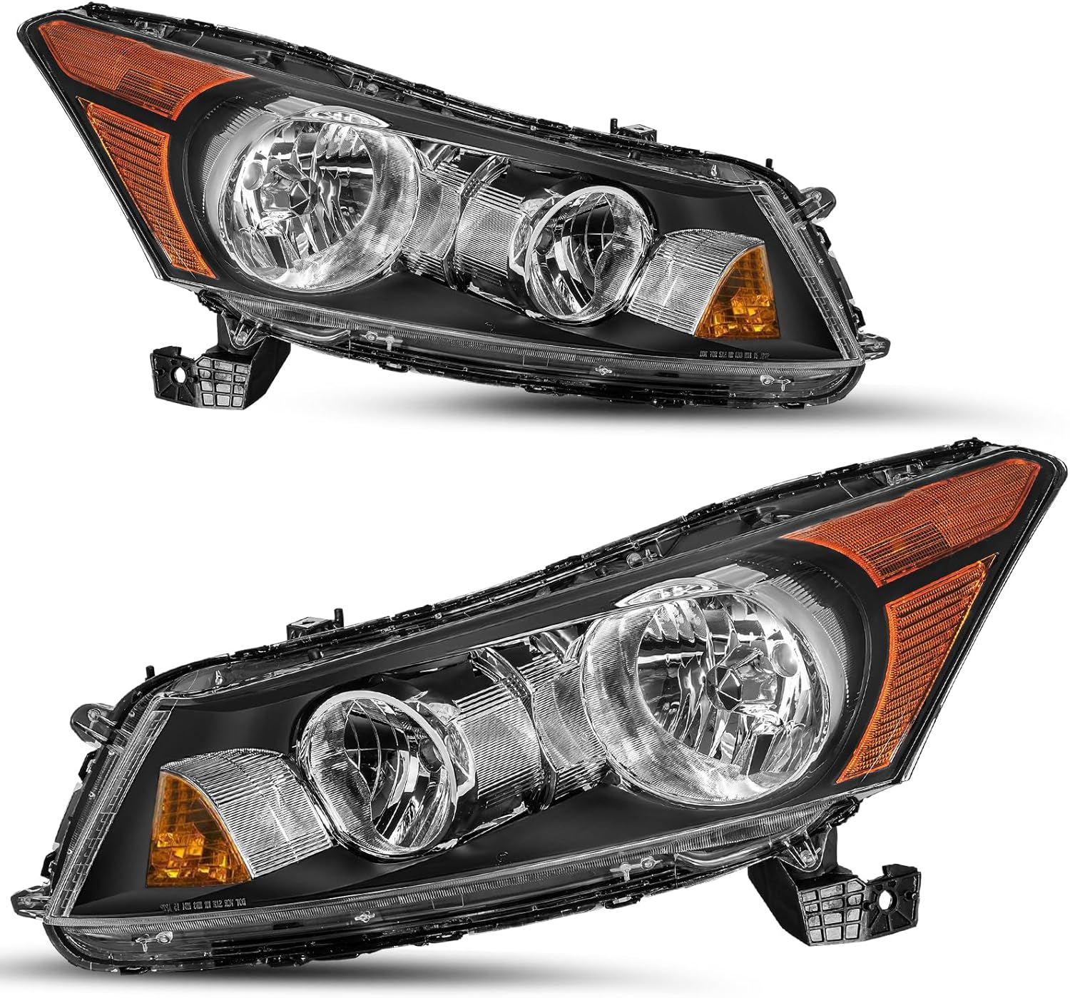 SOCKIR Headlight Assembly Pair Fit for 2008-2012 Honda Accord Sedan 4-Door Front Halogen Headlamp Chrome Housing with Clear Reflector Right Passenger and Left Driver Side