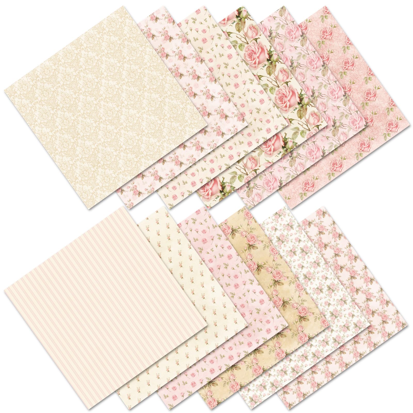 DiiWmme 24 Sheets Floral Scrapbook Paper，6x6 Inch Vintage Patterned Craft Paper for Scrapbooking, Card Making, Decoupage and DIY Projects (24 Unique Designs) (G)