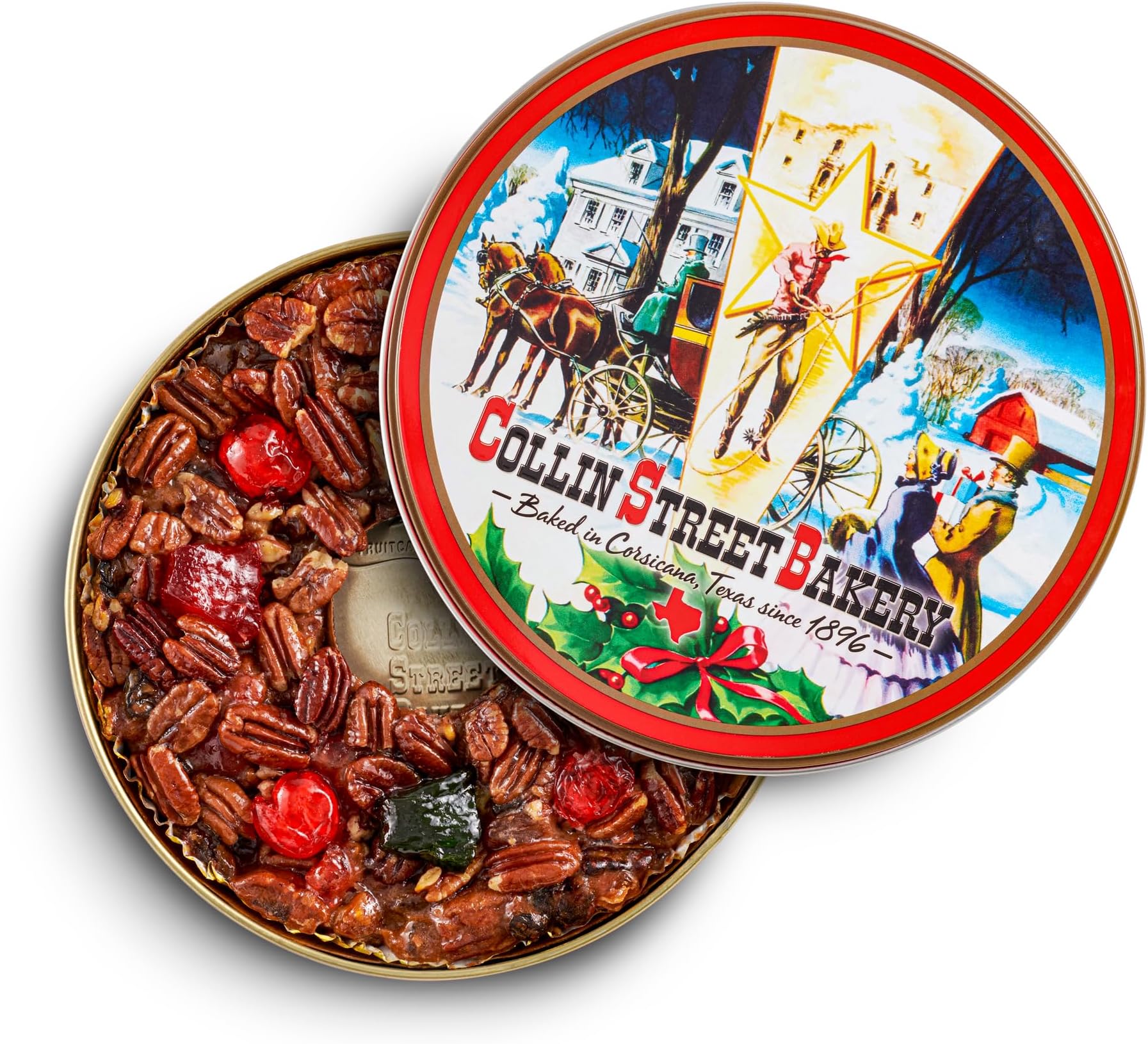 Collin Street Bakery Classic Fruitcake (1 lb 14 oz) in Collectible Gift Tin - S101 Regular Size 7” Cake with Pecans, Cherries, Papaya, Raisins, & Honey