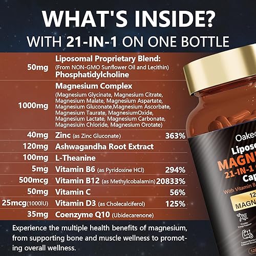 Miniatura 2 de 2 paquetes Liposomal 12 tipos activos complejo de magnesio 1400 mg (glicinato, citrato, malato, etc.) cápsula - con vitamina D3, B6, B12,