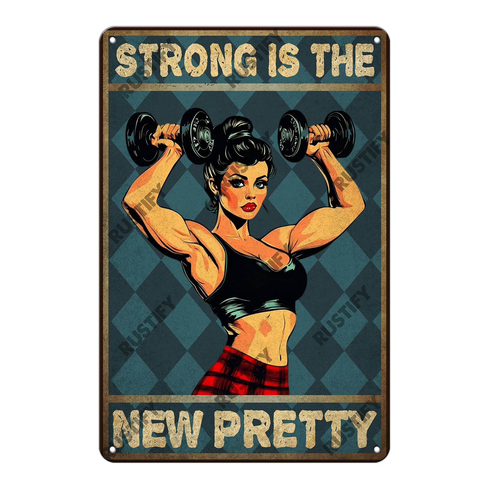 Anceky Funny Sign Strong Is The New Pretty Metal Tin Sign Wall Decor for Kitchen Outdoor Yard Window Fence 12×16 Inch