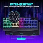 Gaming Keyboard, 7-Color Rainbow LED Backlit, 104 Keys Quiet Light Up with Wrist Rest, Multimedia Keys, Whisper Silent, 19 Anti-ghosting Keys, for PC Mac Xbox