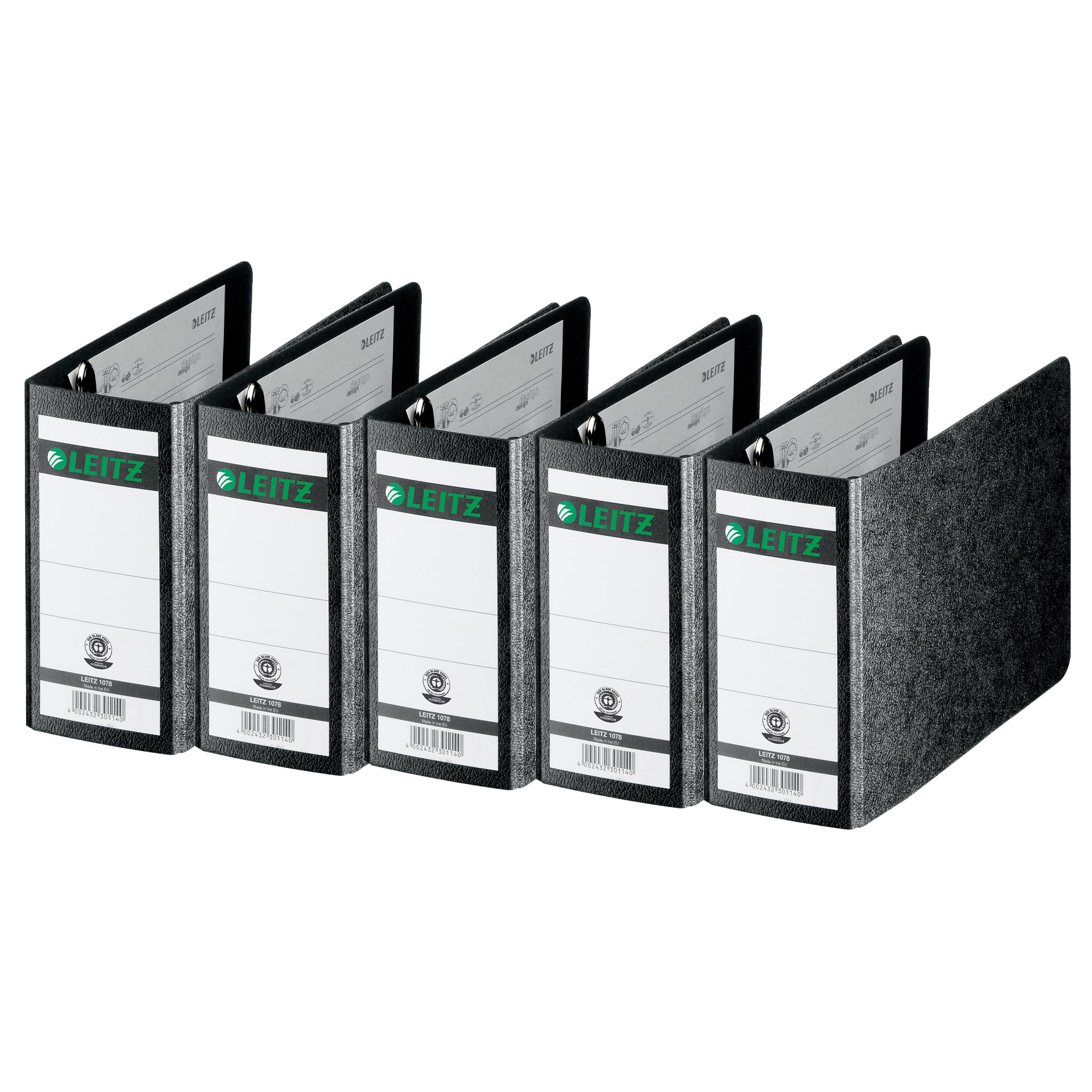 Leitz Quality Folder 180° A6 Landscape Pack of 5 Black 80 mm Spine A6 Landscape Format Hard Cardboard Cover 10780000