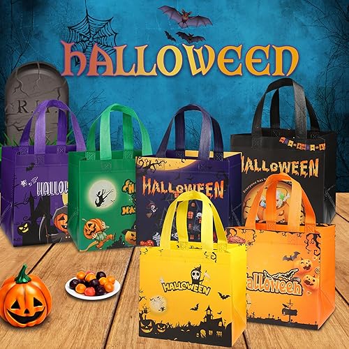 Miniatura 7 de STYPOP Bolsas de Halloween para dulce o truco, 16 bolsas pequeñas de Halloween con asas, bolsas de regalo, bolsas multifuncionales no tejidas de