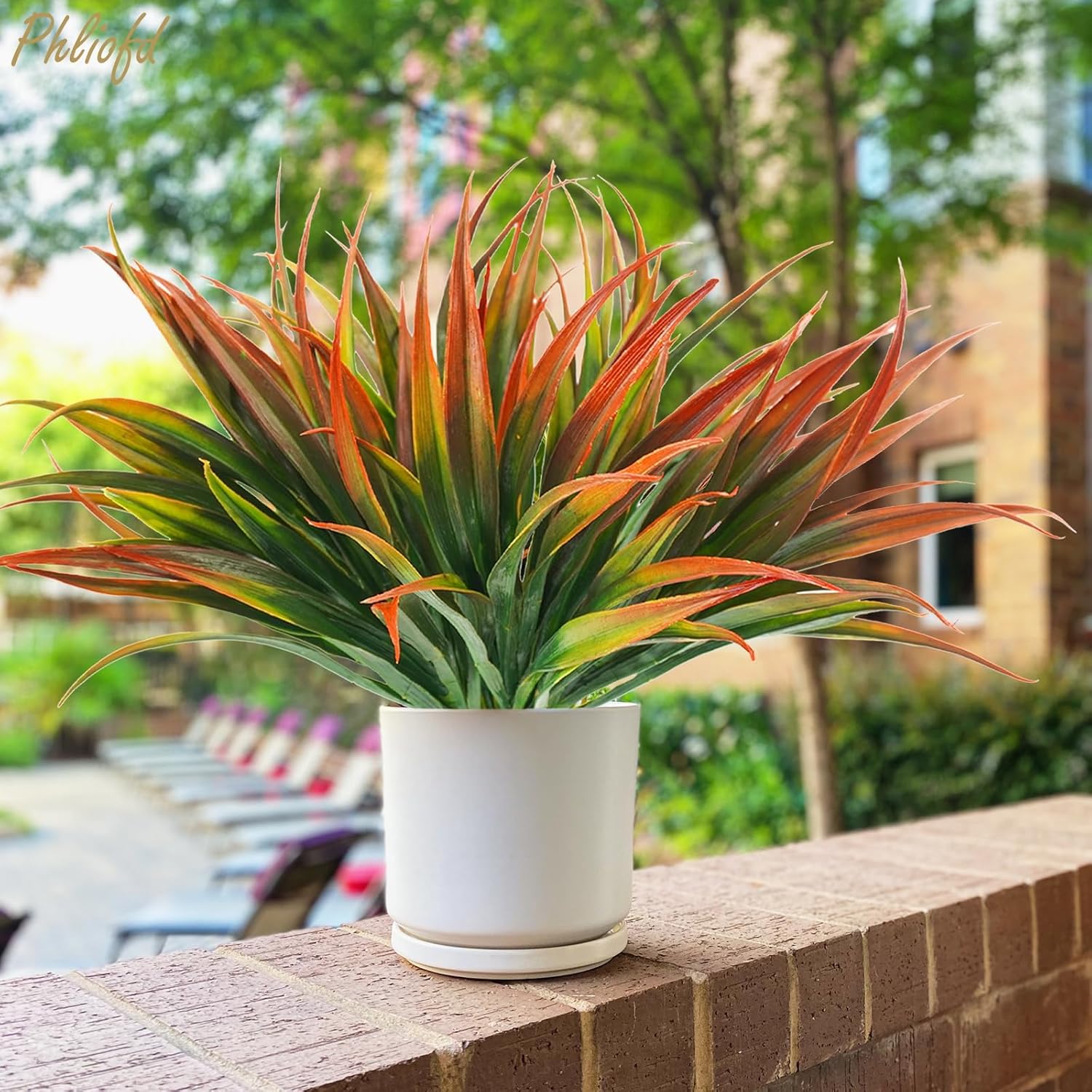 32Pcs Artificial Grass Fake Plants 17.3in Outdoor Plastic Plants UV Resistant Greenery Fake Grass for Home Window Garden Office Patio Hanging Planter Pathway Front Porch Décor Red - Image 3