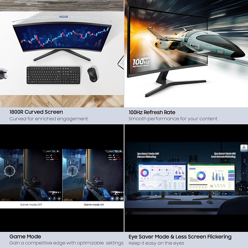 Samsung 27-inch S3 (S39GD) FHD 100Hz Curved Monitor | Game Mode, Eye Saver Mode, Multiple Connectivity with HDMI Port, Built-In Speakers, LS27D396GANXZA, 2025 image 7