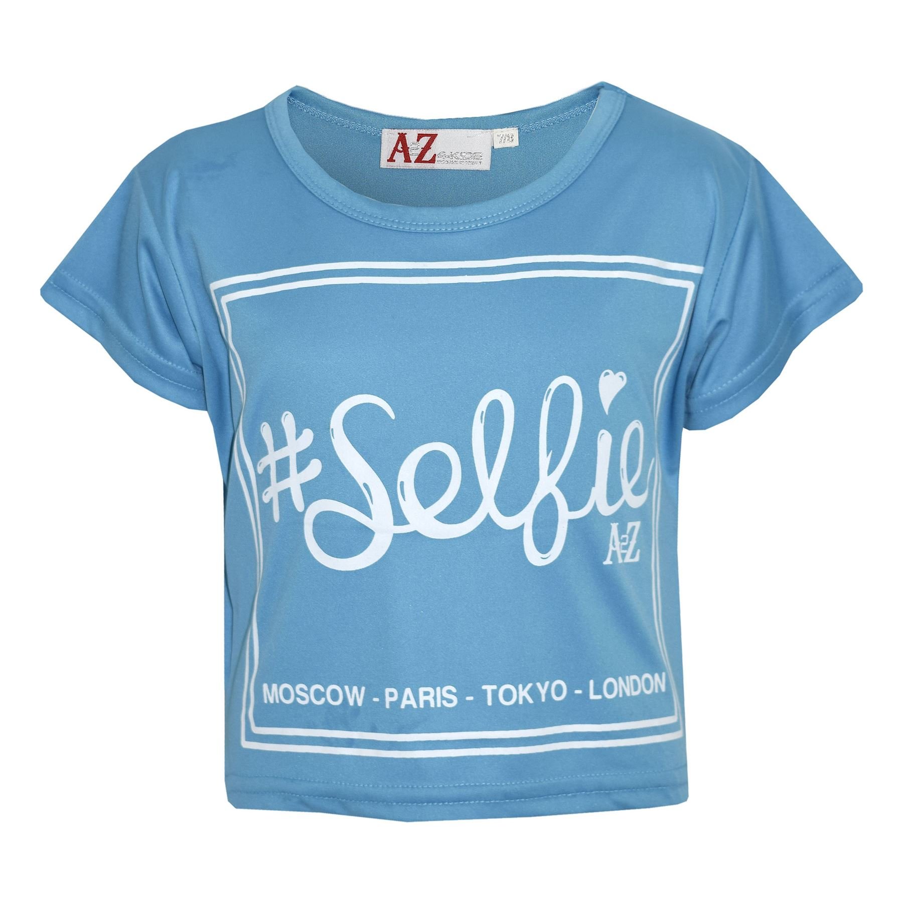 A2z 4 Kids Girls Turquoise Top Kids #Selfie Print Stylish Fahsion Trendy T Shirt Crop Top 7-13 Years