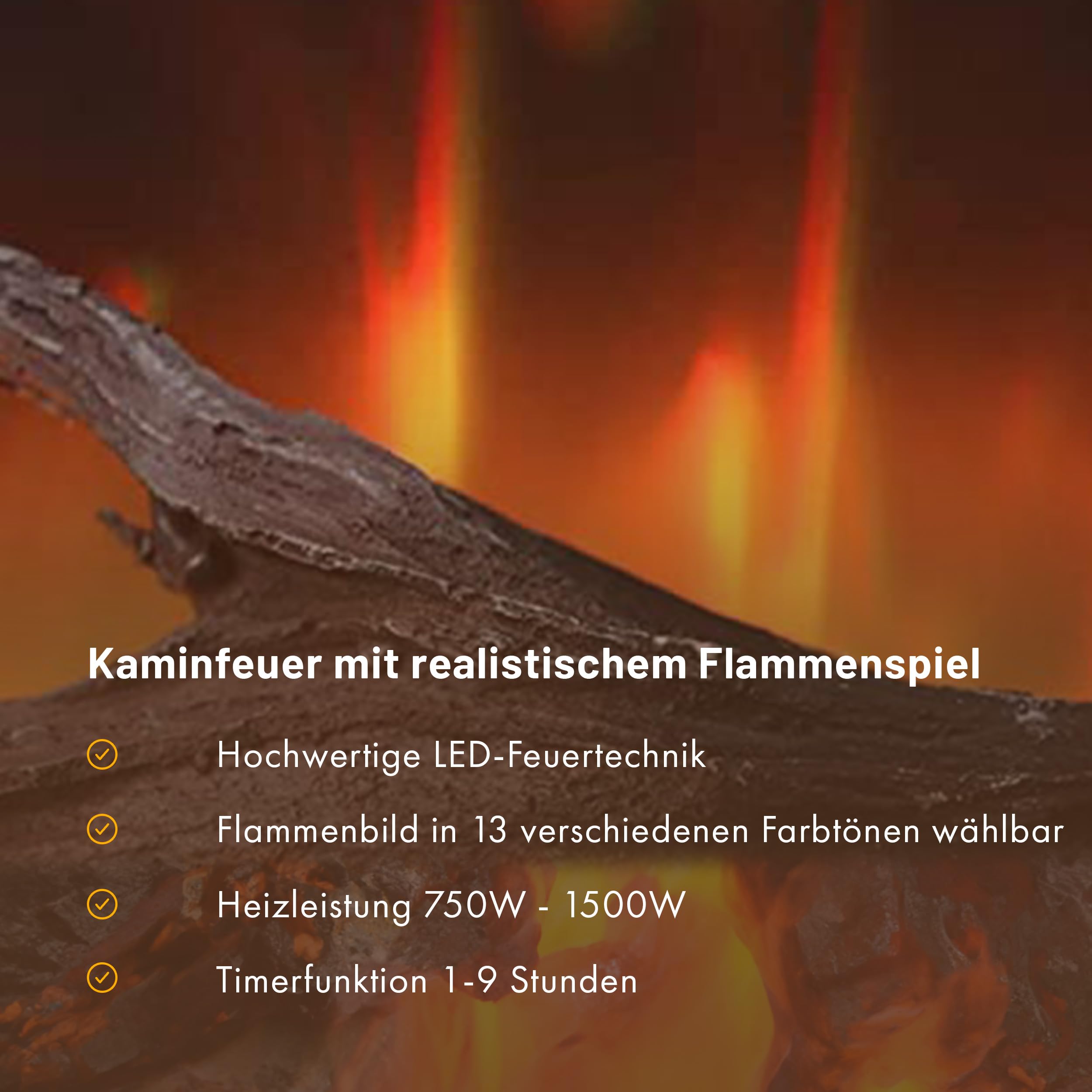 Kominek elektryczny JOI 42 (kominek do zabudowy) – kominek elektryczny z ogrzewaniem, wielokolorowe diody LED – wkład kominkowy do montażu w ścianie, 1500 W, 106,7 x 45 x 14 cm, czarny