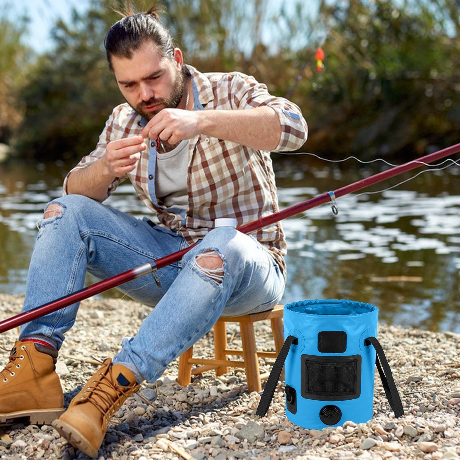 Secchio Pieghevole COLFULINE Da 25L, Portatile Per Campeggio, Pesca, Giardinaggio E Autolavaggio, Blu Scuro - 2