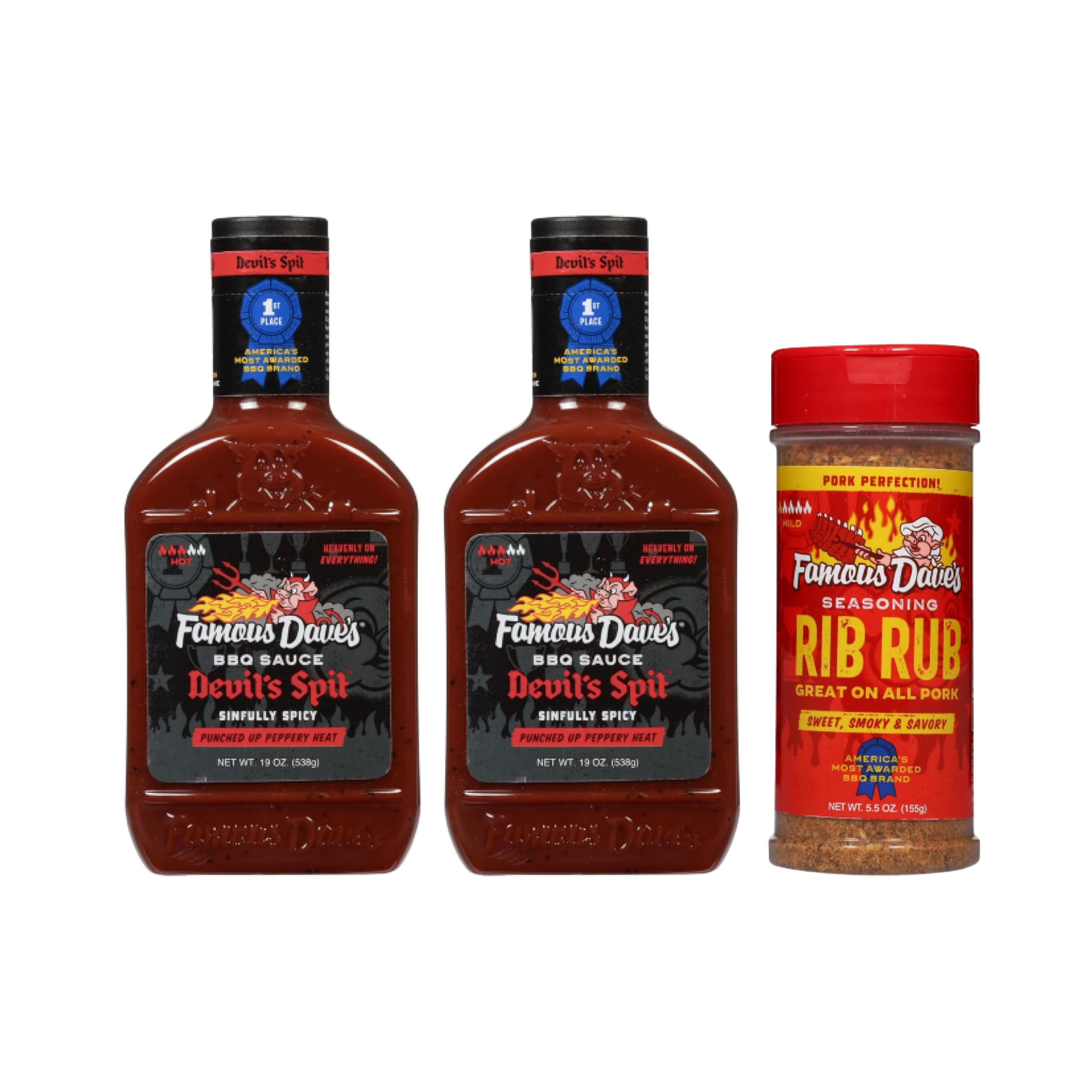 Seasoning Variety Bundle - 2 pck Devil's Spit BBQ Sauce & 1 pck Rib Rub Seasoning (43.5 oz.)