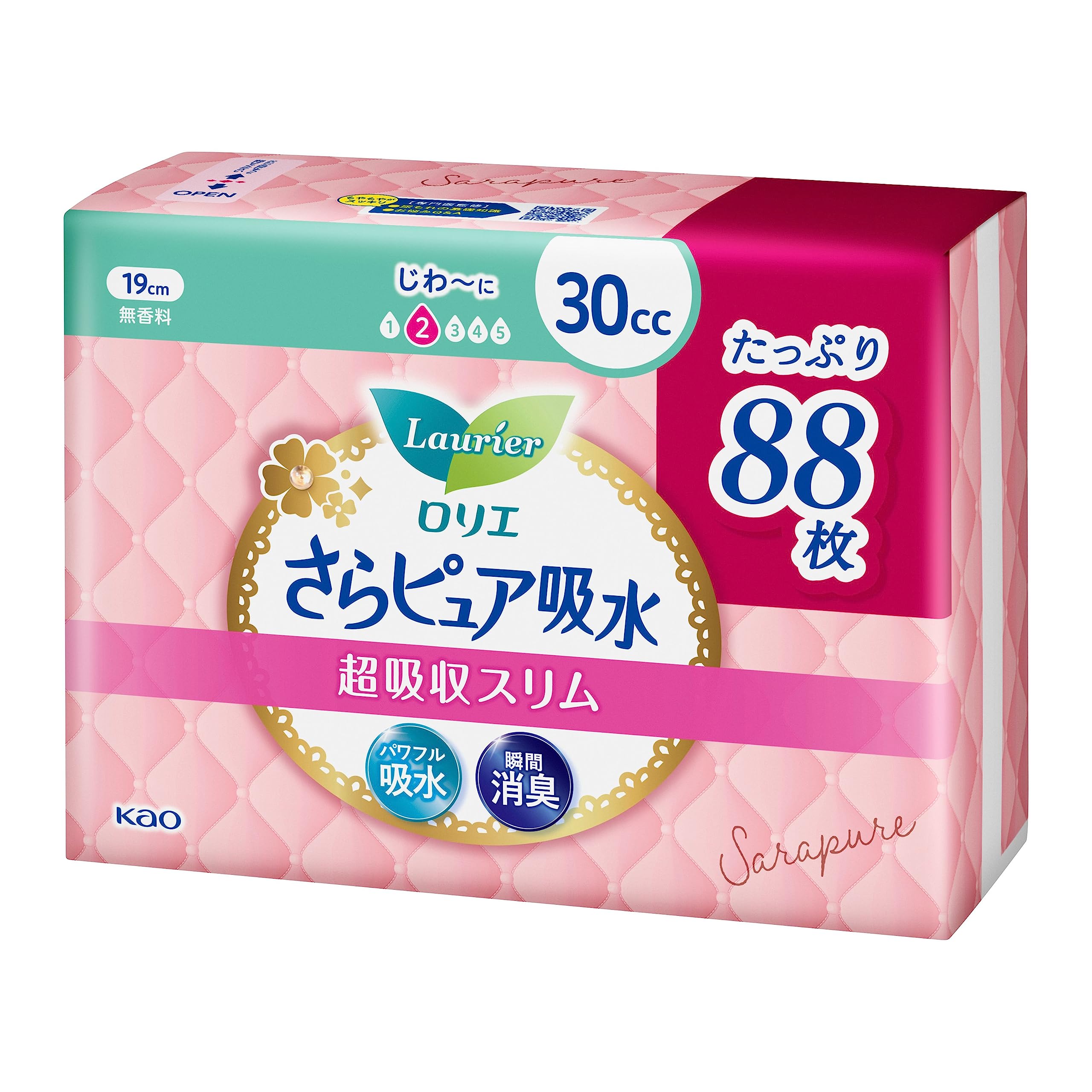 ロリエ さらピュア吸水 超吸収スリム 30cc 88枚(22枚×4パック)(パンティライナー 吸水ケア 尿もれパッド)