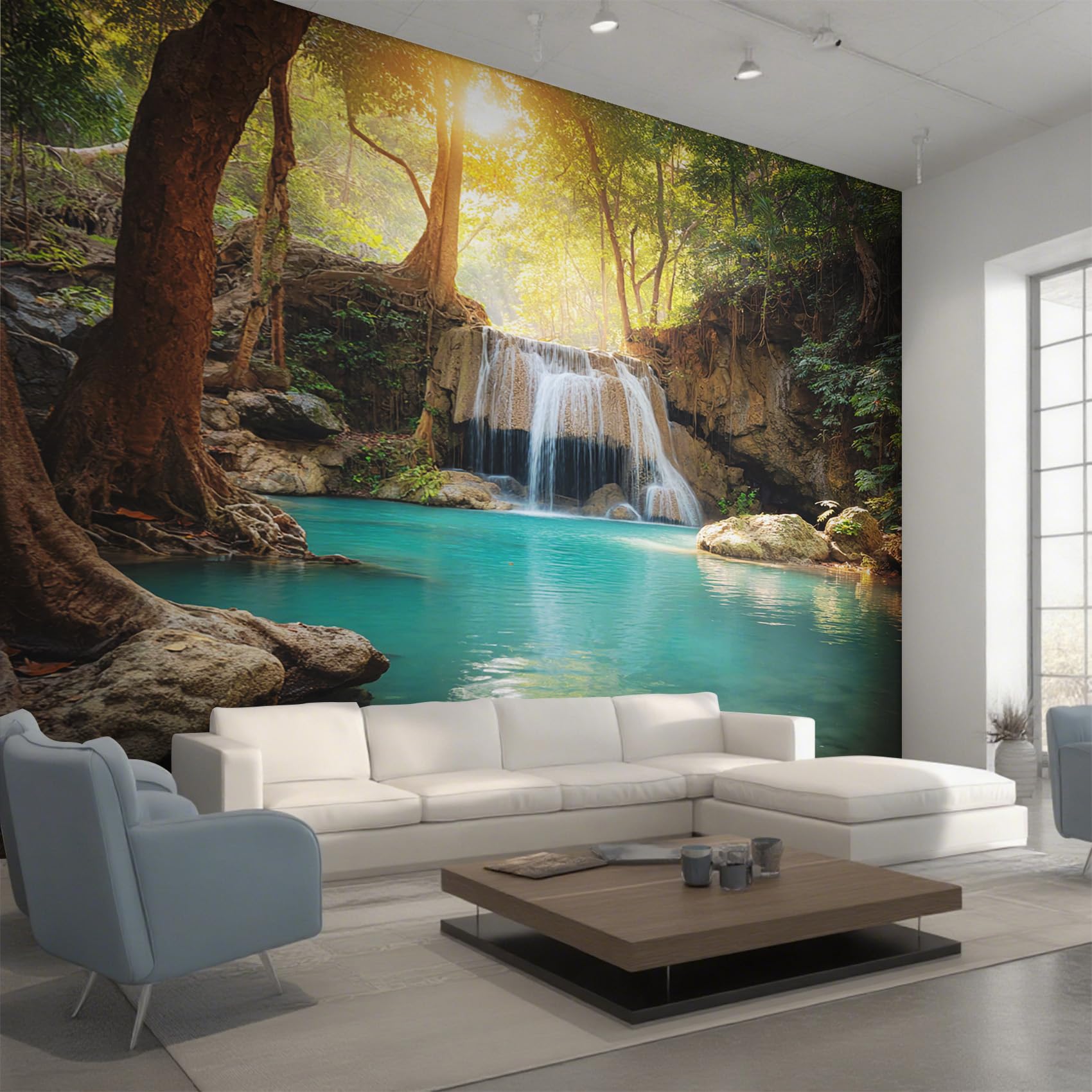 Papier Peint Panoramique Cascade Premium, Grand Décor Mural Intissé pour Habiller un Salon Moderne