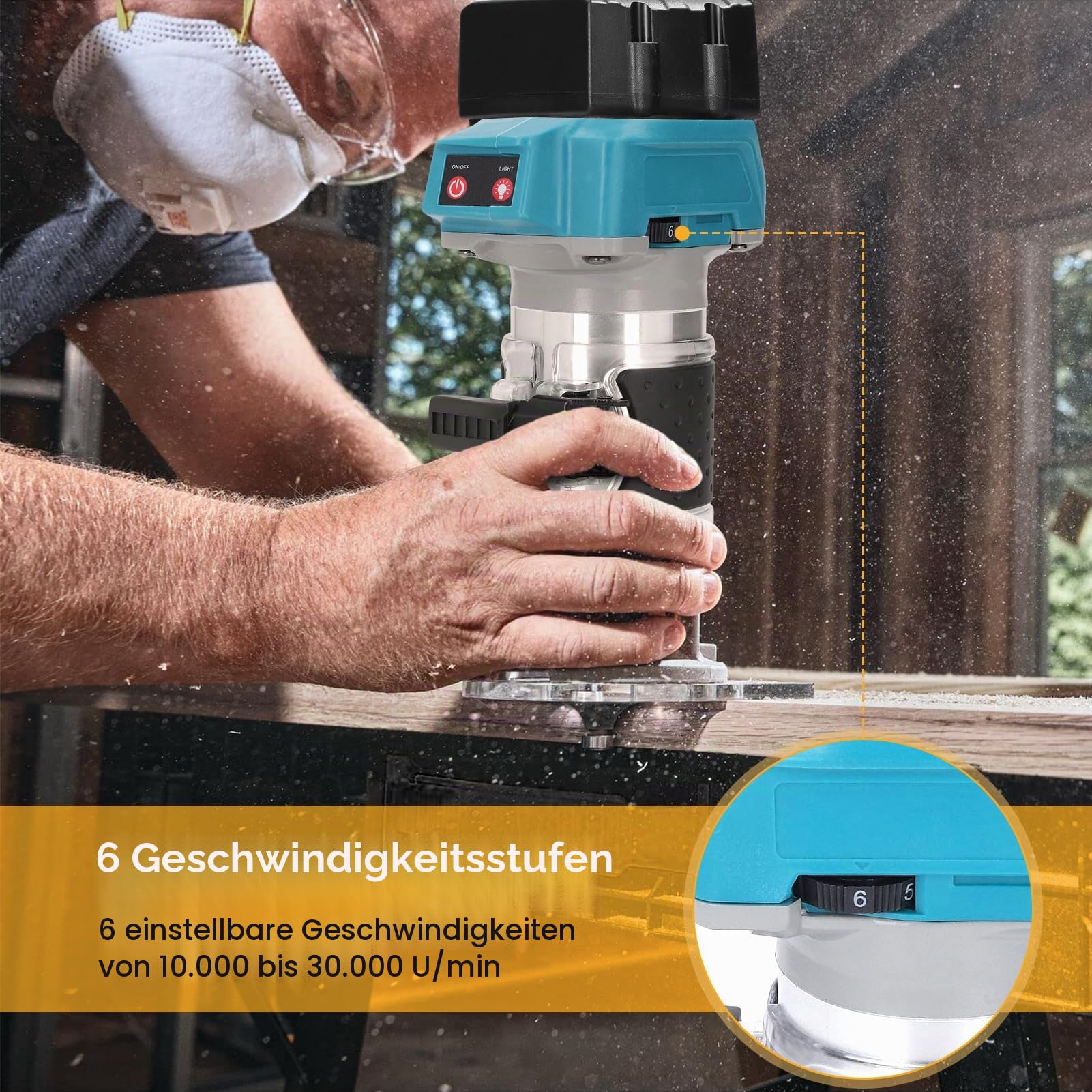 Akku Oberfräse, Einhandfräse Kantenfräse, Bürstenloser Trimmer Für Die Holzbearbeitung, mit 1/4 Zoll Bohrfutter, für Tischlerei, Besäumen, Nuten, Bohren und Möbelbau