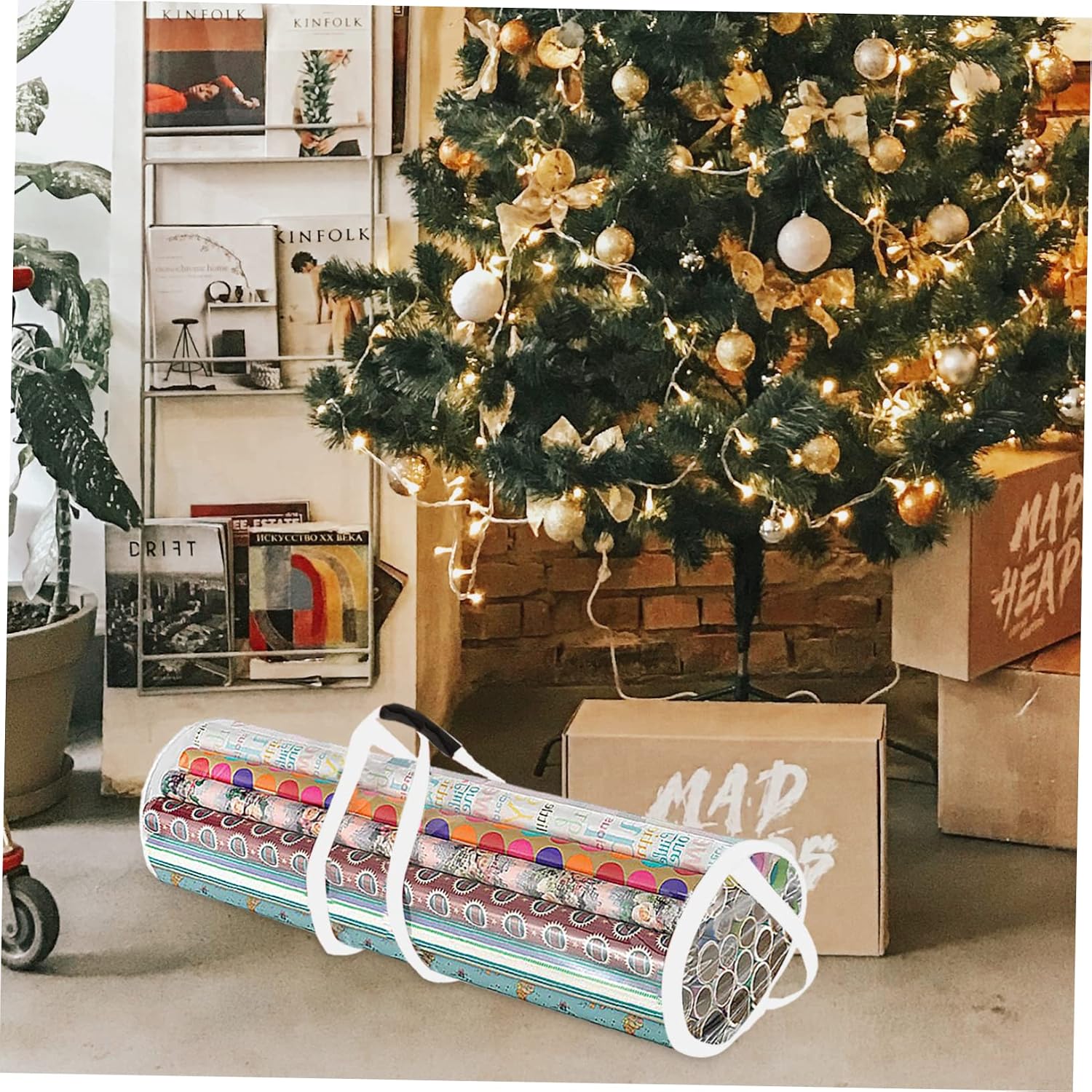 Xmas Wrapping Paper Storage Bag PVC Reusable Organizer White