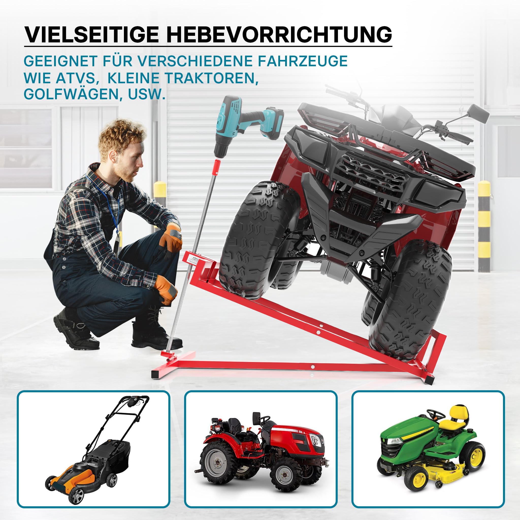 Hebevorrichtung Aufsitzmäher bis 400 kg inkl. Adapter für Rasentraktor bis 35° Neigung