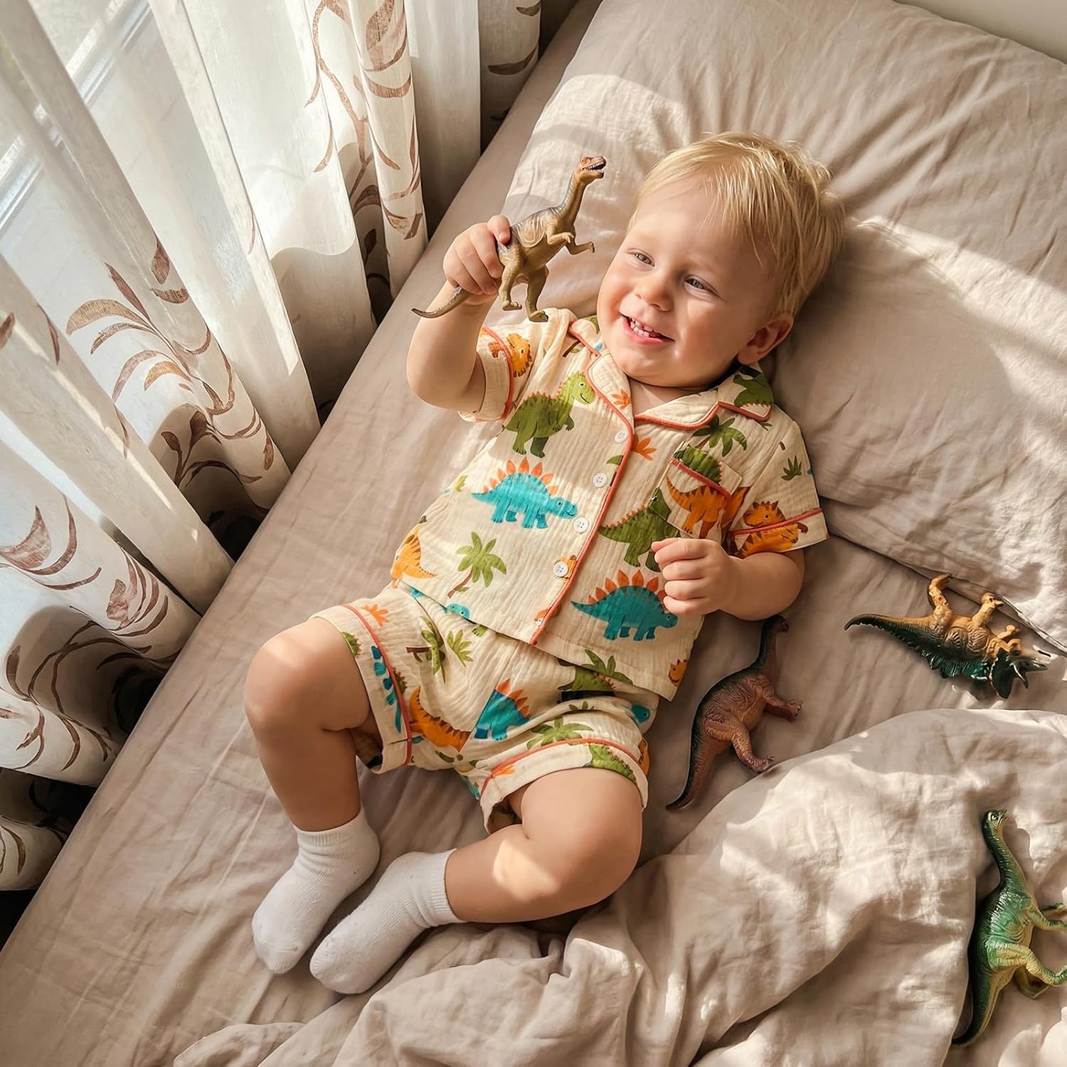 Kavousa Toddler Baby Boy Shorts Set Summer Clothes Cotton Linen Short Sleeve Button-up Shirt and Shorts Spring Outfit