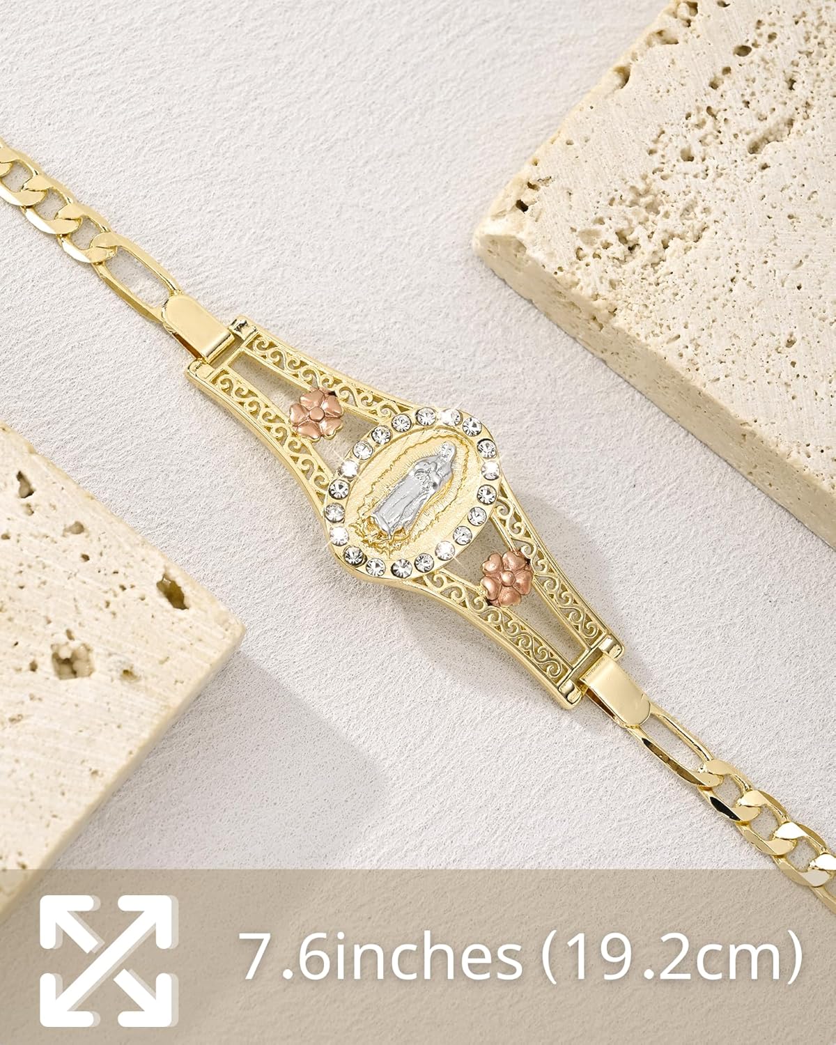 J&H DiaJuvelo Virgin Mary Bracelet for Women Catholic Trendy Cubic Zirconia Christian Dainty Charm Rhinestone Gold Jewelry Mujer Virgen de Guadalupe Pulseras Holy Gifts - Image 4