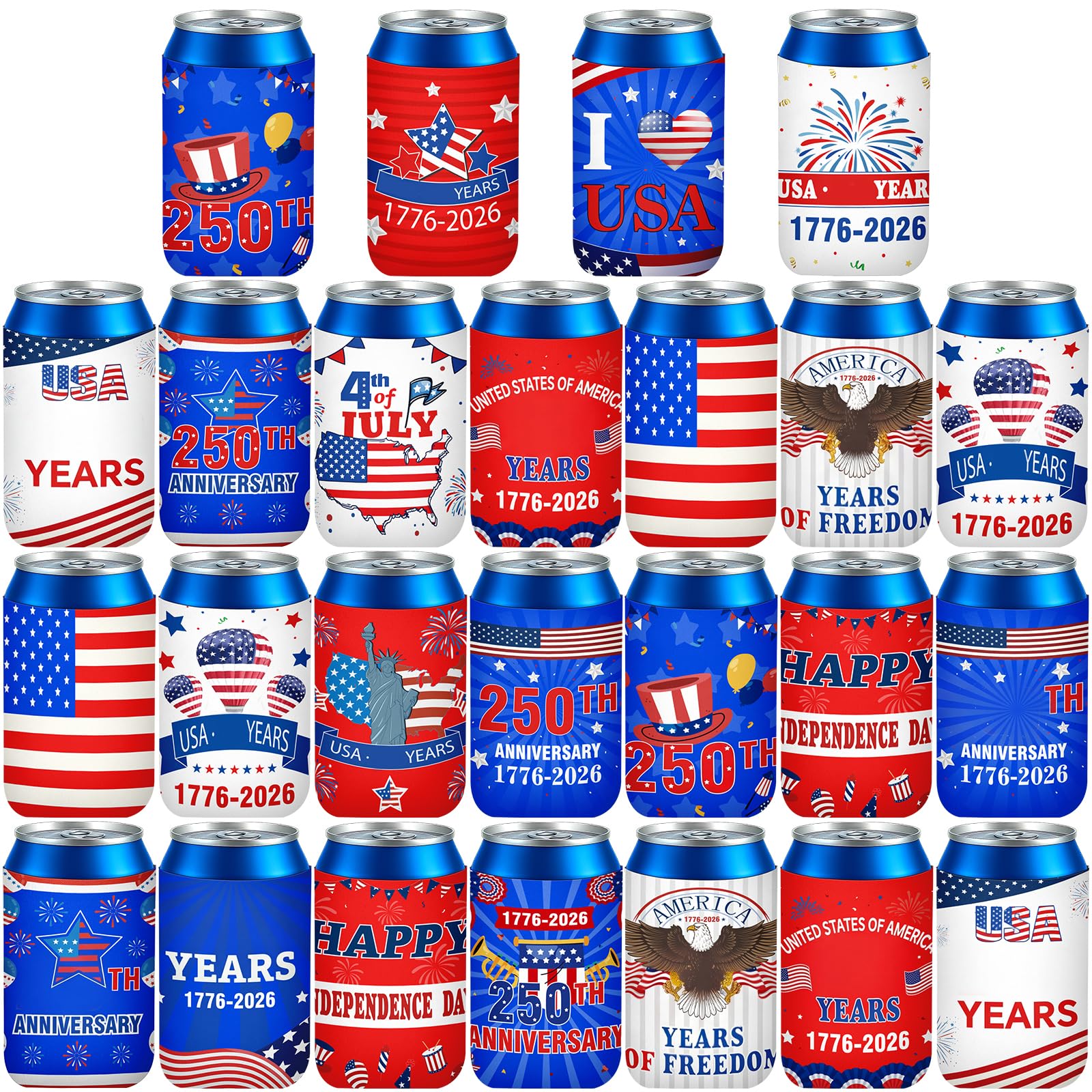 Fundas de cerveza de EE. UU. de neopreno flexible en color rojo blanco y azul