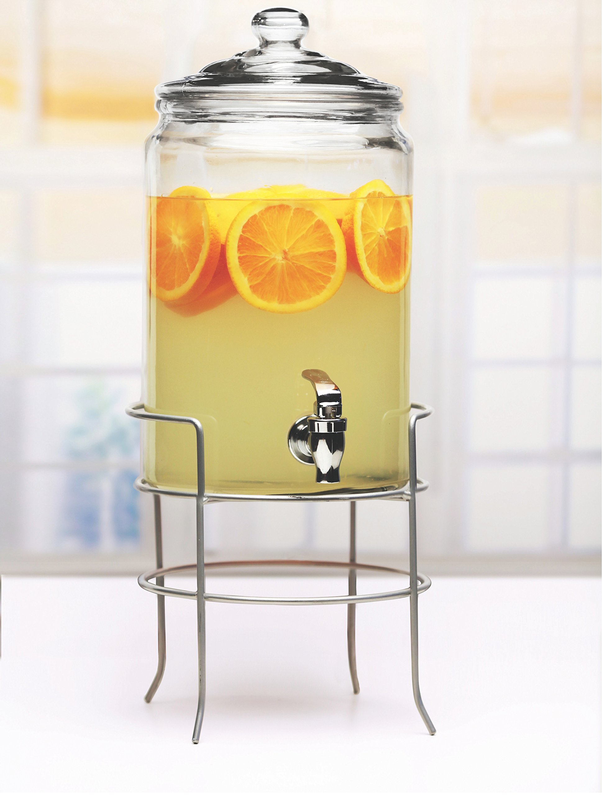 Circleware 67014 Hampshire Yorkshire Mason - Dispensador de bebidas con soporte de metal plateado para agua, té helado, kombucha y todo tipo de frío