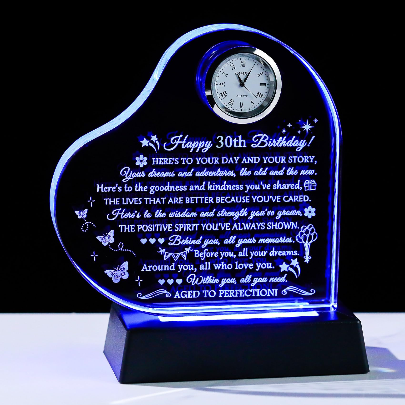 Reloj de cristal personalizado de 30 años con luz led nocturna para decoración de dormitorios