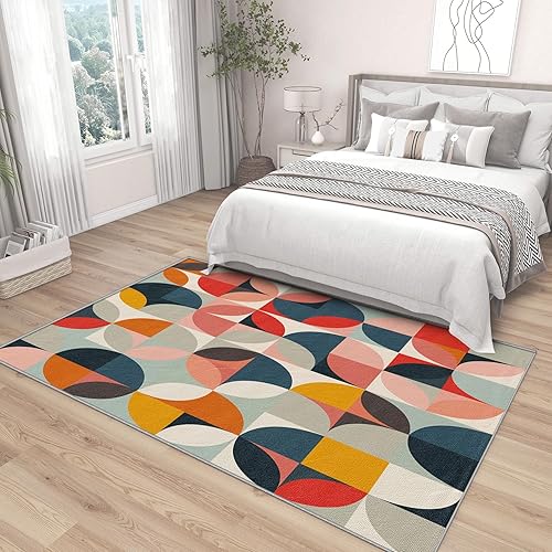 Miniatura 4 de Alfombra geométrica de 8 x 10 pulgadas, alfombra geométrica, alfombra de 2 x 3, alfombra retro abstracta colorida, alfombra moderna de mediados de