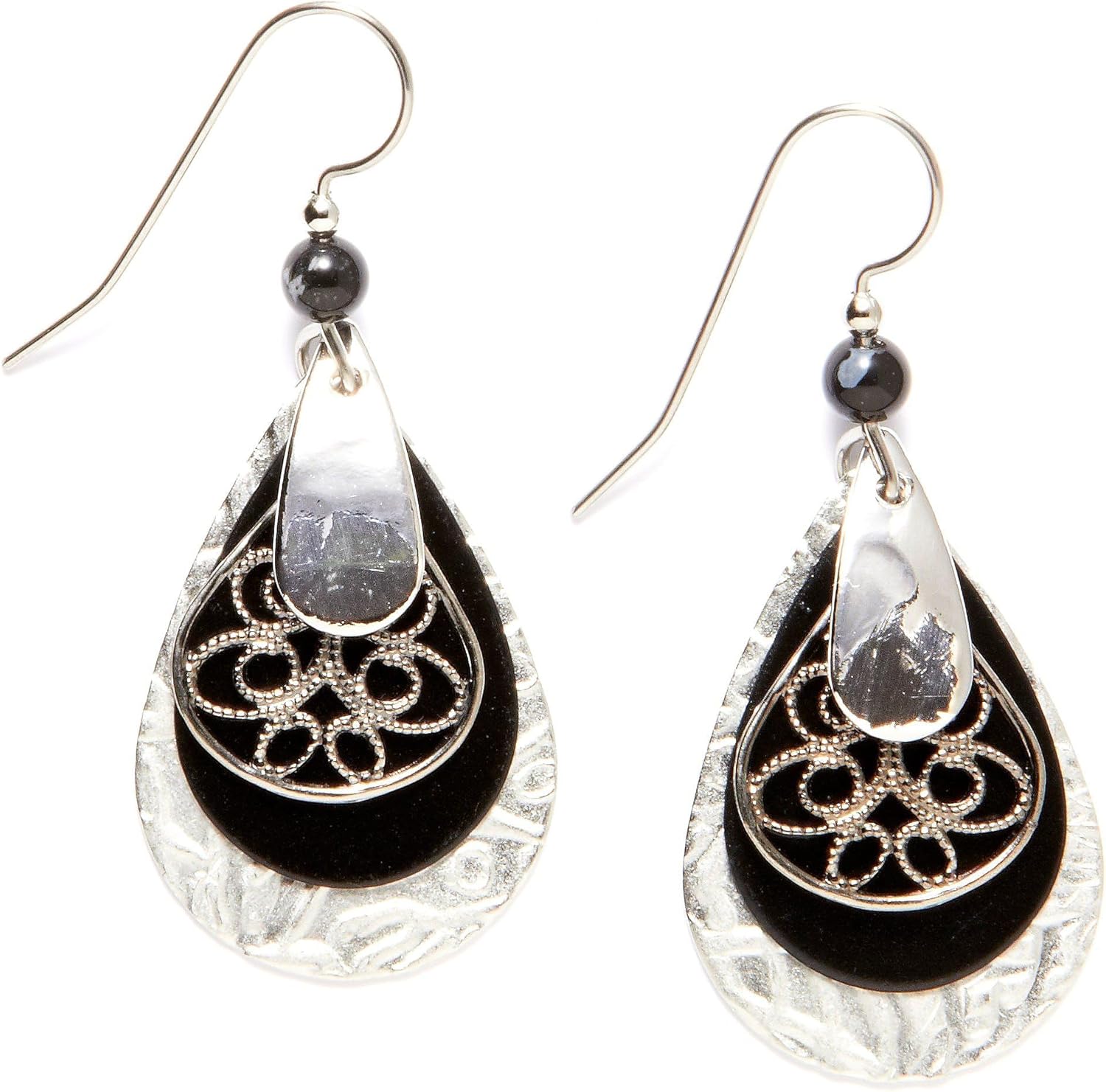 Silver Forest Surgical Steel Layered Teardrop Filigree Earrings E-8061
