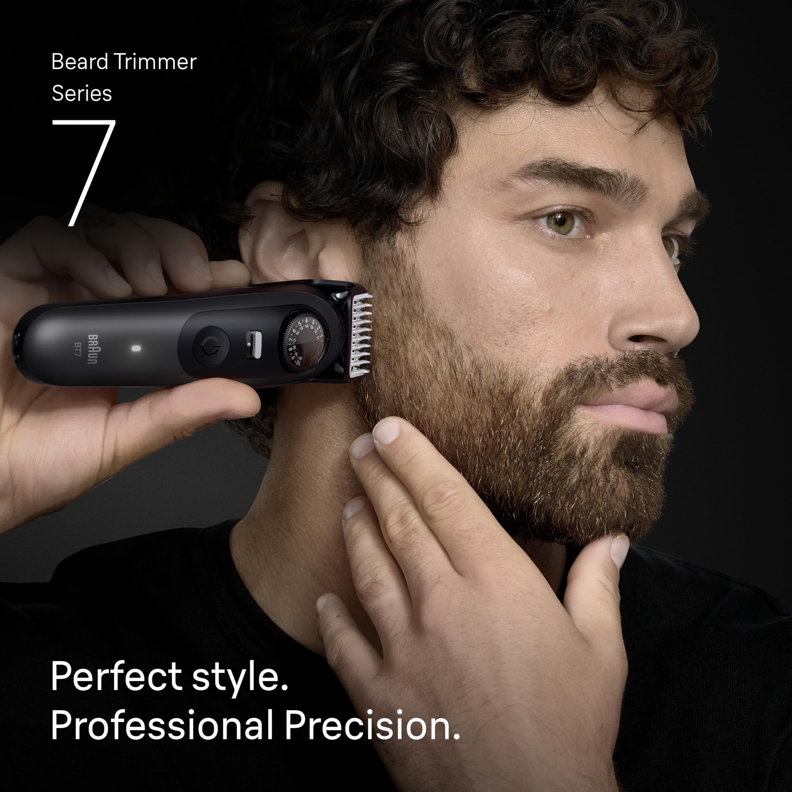 Braun Barttrimmer Series 7, Elektrischer Bartschneider Herren mit 6 Zubehörteile, Ultrascharfe ProBlade Klinge, 120 Min Akkulaufzeit, Kabelloser Bartrasierer, 40 Längen, Wasserdicht, BT7520, Blau