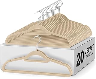 Premium Velvet Hangers with Tie Bar 20-Pack Slim Space Saving Coat Hanger, Non Slip Wardrobe Hangers, Clothes Hangers 360°...
