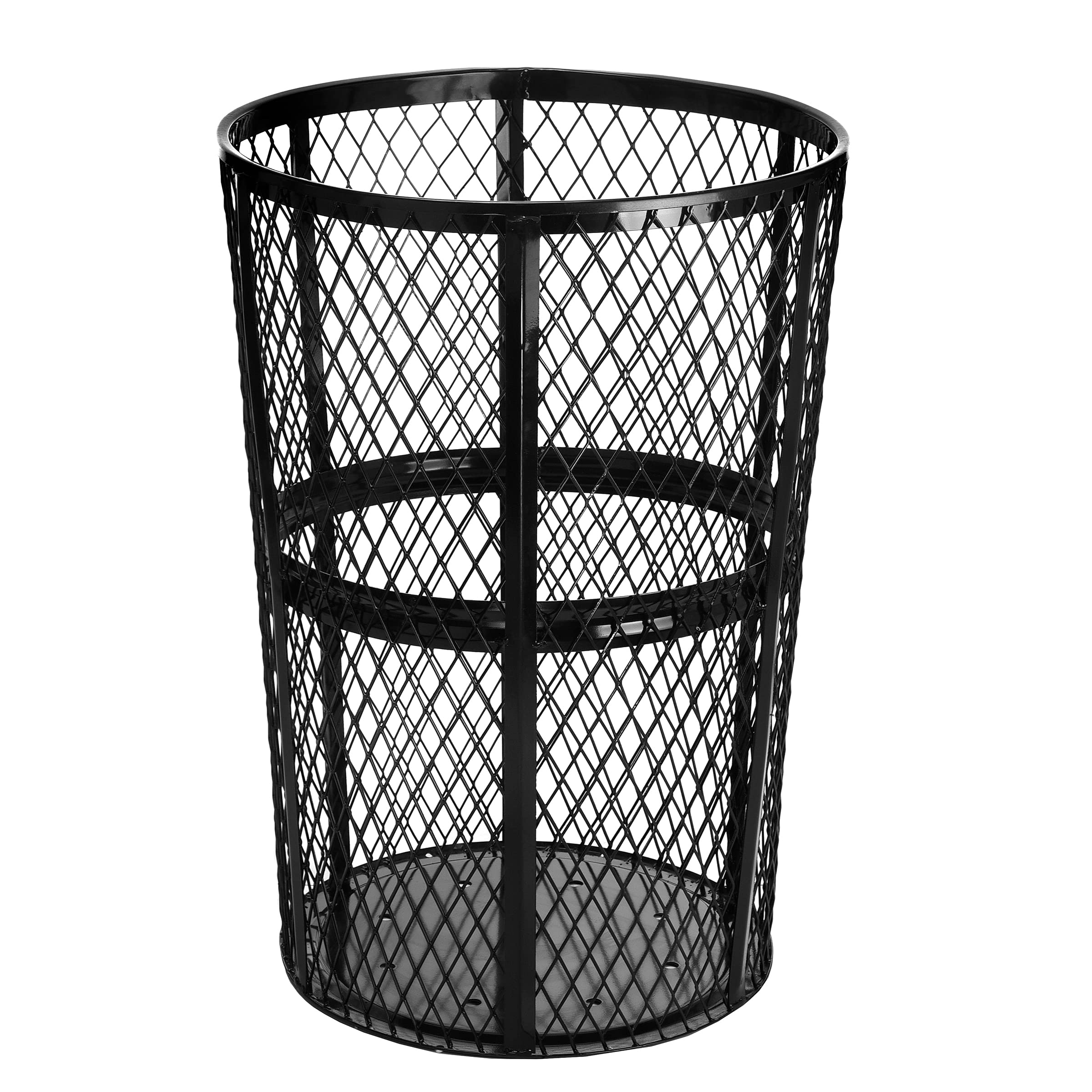 Alpine 48 Gallon Outdoor Commercial Trash Can - Steel Round Waste Receptacle for Parks Walking Trails Restaurants Schools