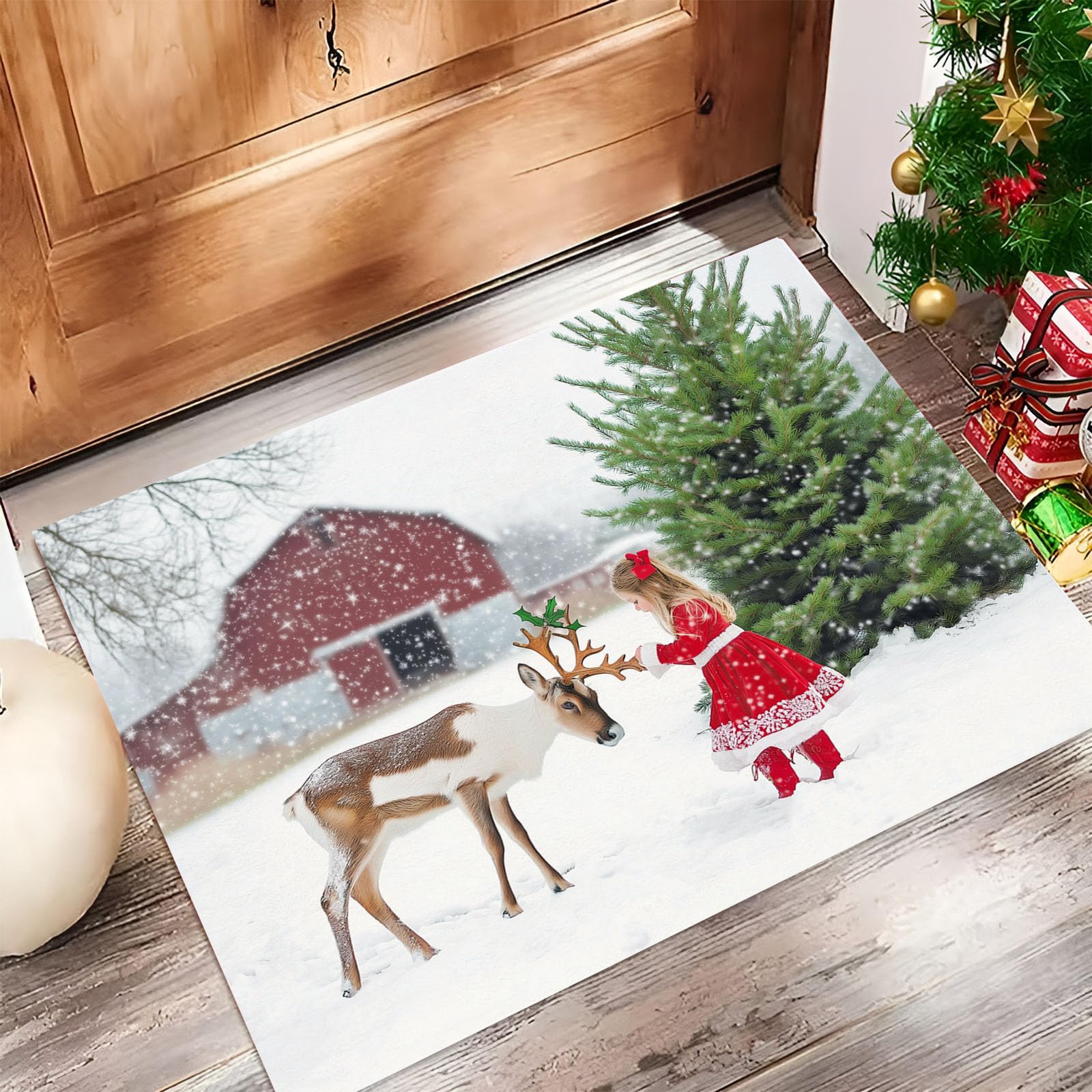 Felpudo de Navidad lavable y antideslizante contra la suciedad, alfombra blanca de 60x90 cm