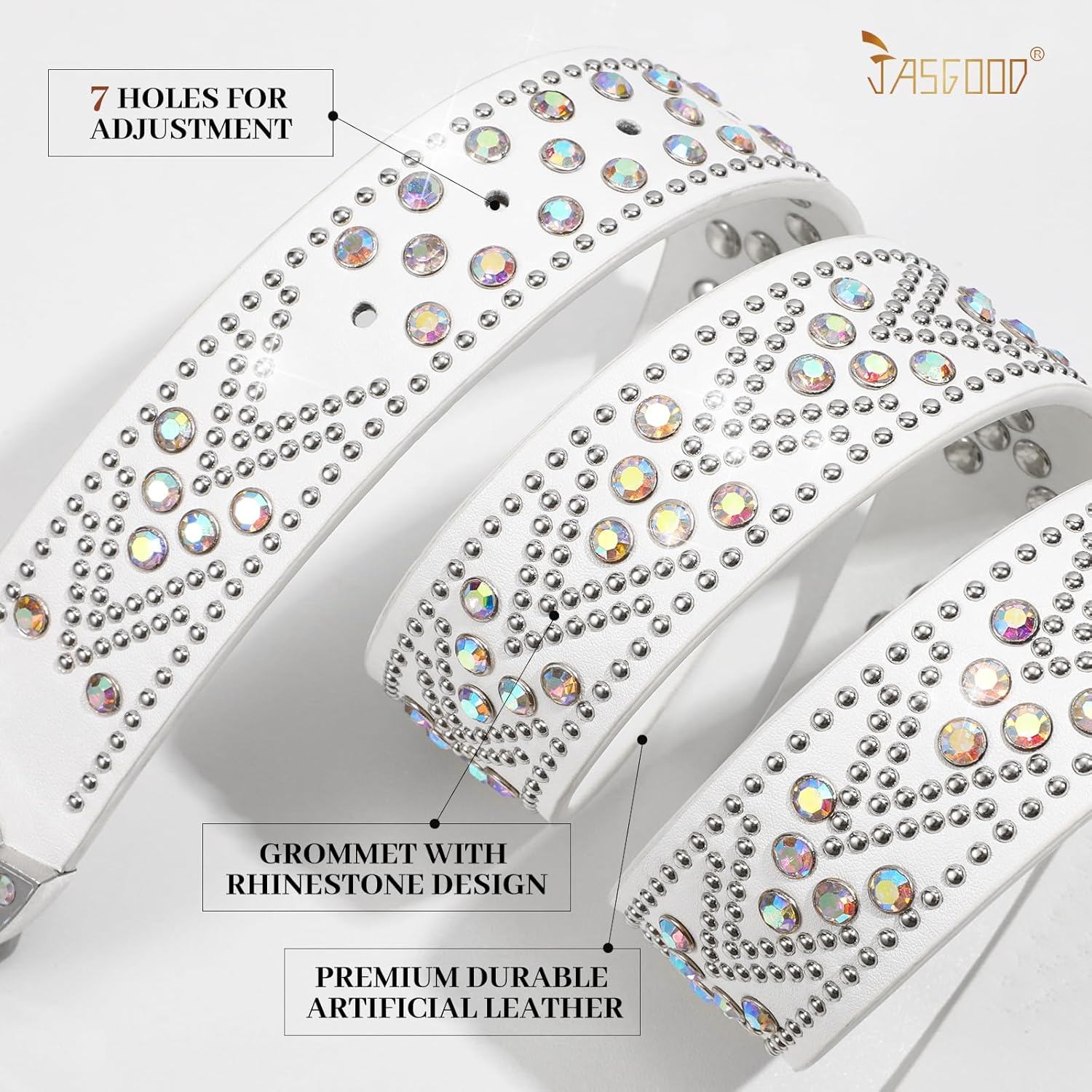 JASGOOD Rhinestones Belt for Women Men Plus Size Western Cowboy Cowgirl Studded Diamond Leather Waist Belt for Jeans Pants - Image 4