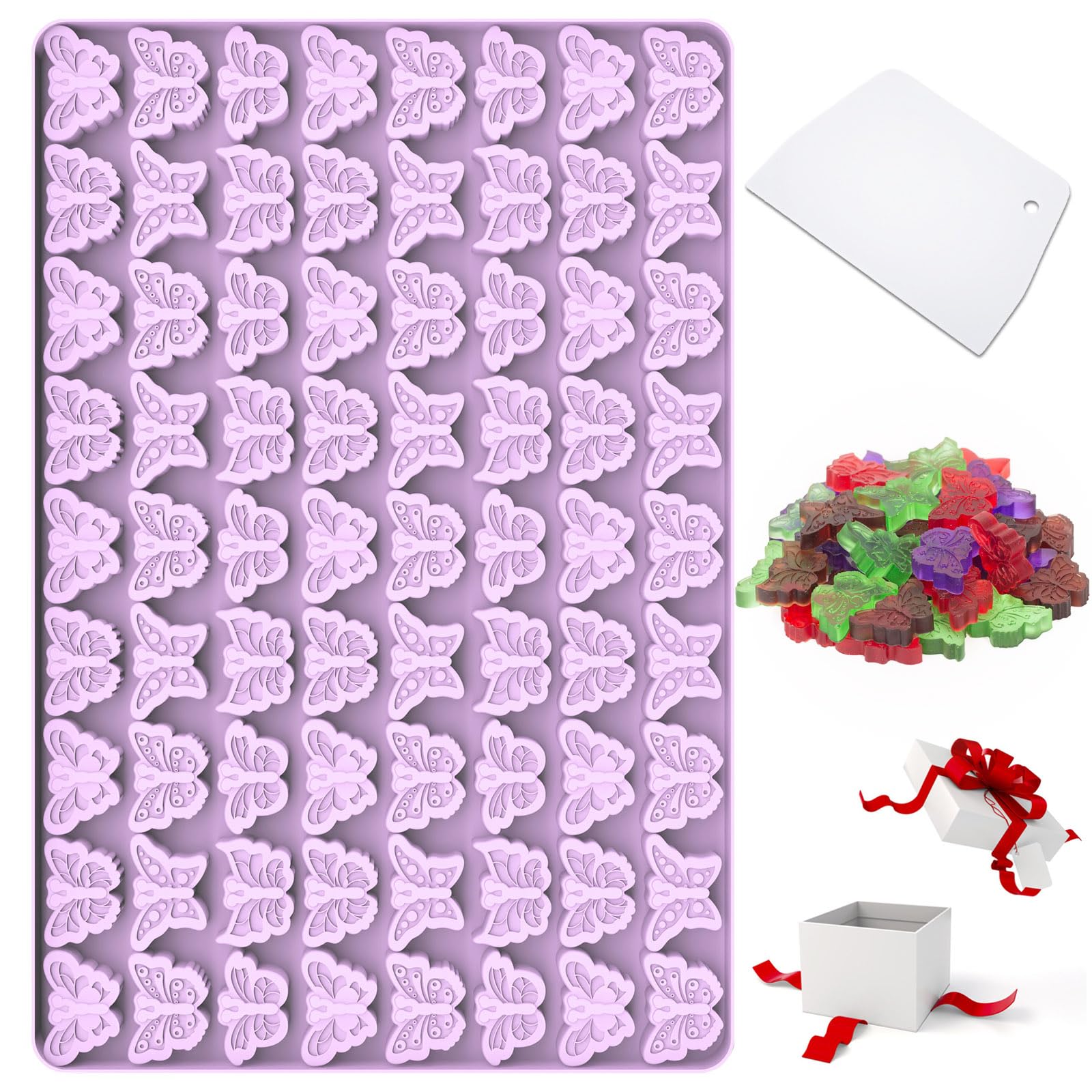 Butterfly Mold, 72 Cavities Mini Butterflies Silicone Molds for Chocolate Candy Gummy, Food Grade Small Silicone Butterfly Molds for Homemade Cake Decorations/Snack Biscuits