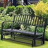 Outdoor Glider Swing, Garden Bench with Cast Iron Seat & Armrests, Steel Frame - 50 wide, for Porch, Deck
