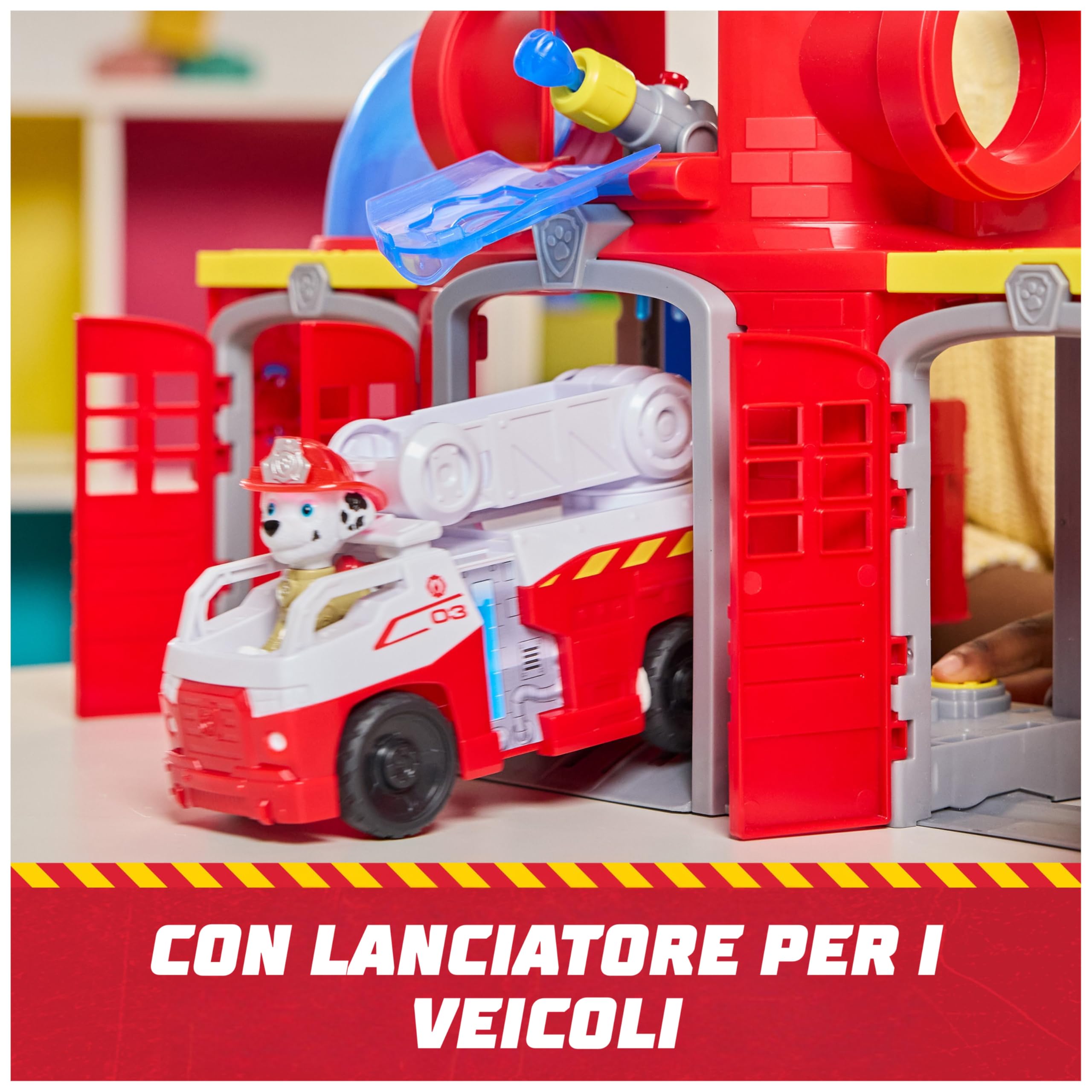 Paw Patrol Fire Rescue, Stazione dei Pompieri, con Personaggio Marshall, Camion dei Pompieri, Luci e Suoni e Lanciatore, Giocattoli per Bambini e Bambine, 3+ Anni