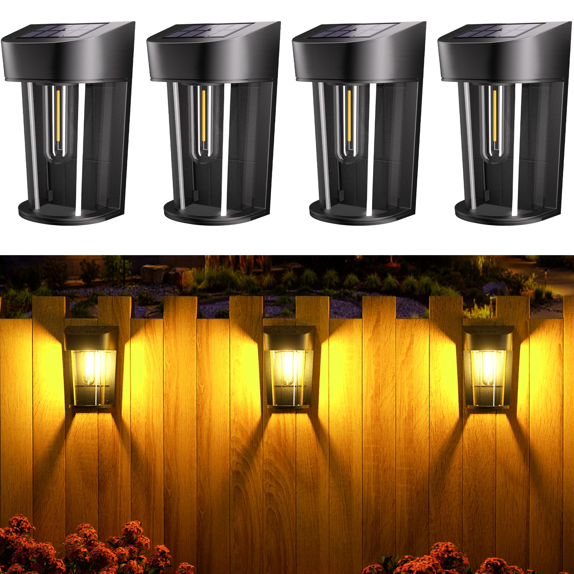 Quntis Luz Solar Exterior Jardin, 4 Paquete Aplique pared Exterior, IP44 Impermeables Lámparas solares para exteriores, Lámpara de para Cerca, Porche, Pared, Patio, Balcón, Escaleras, Jardin