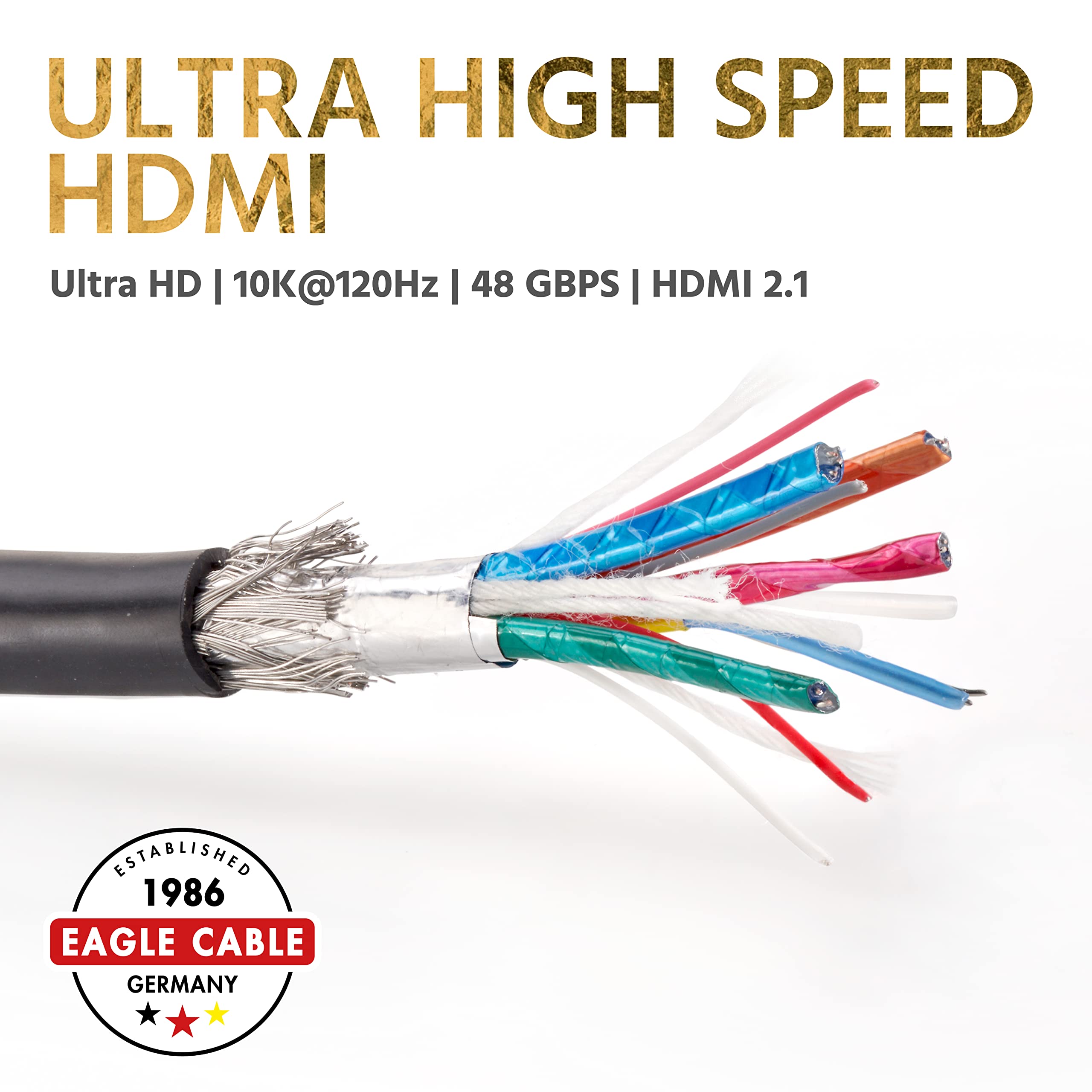 Inakustik eagle cable by 10013020 - Cavo HDMI 2.1 Deluxe Ultra High Speed | 2,0 m | 48 Gbps | UHD 10 K @120 Hz | per un'esperienza TV cristallina home cinema e gioco | HDR10+ | eARC (canale di ritorno