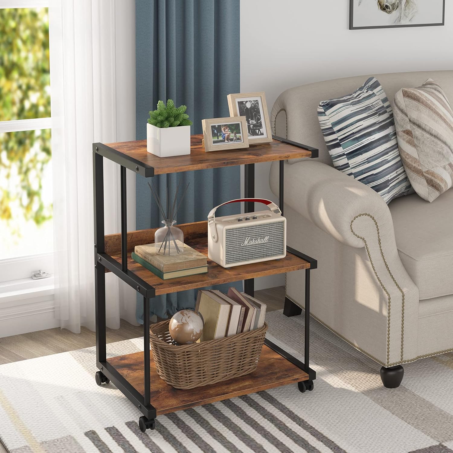 Tribesigns 3-Shelf Printer Stand with Storage, Rolling Printer Table Machine Cart with Wheels, Mobile Desk Organizer Shelves for Office and Home (Rustic Brown) : Office Products