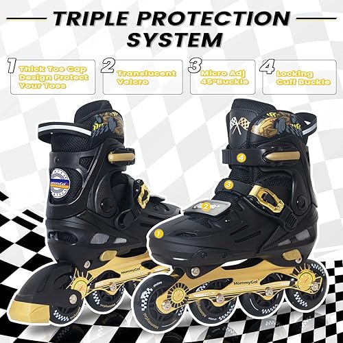 Miniatura 2 de MammyGol Patines en línea para niños y niñas jóvenes, patines ajustables de 4 tallas con ruedas intermitentes de PU, patines en línea agresivos de