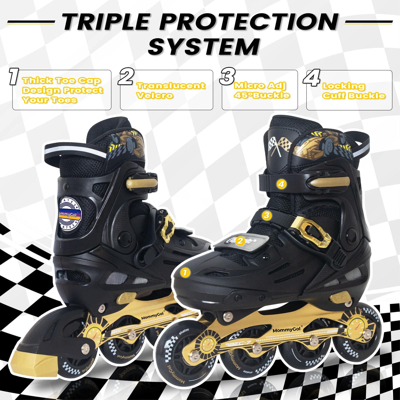 MammyGol Inline Skates for Boys and Girls Youth, 4 Size Adjustable Roller Skates with PU Flashing Wheels, Aggressive Inline Skates High Performance for Kids Age 6-12