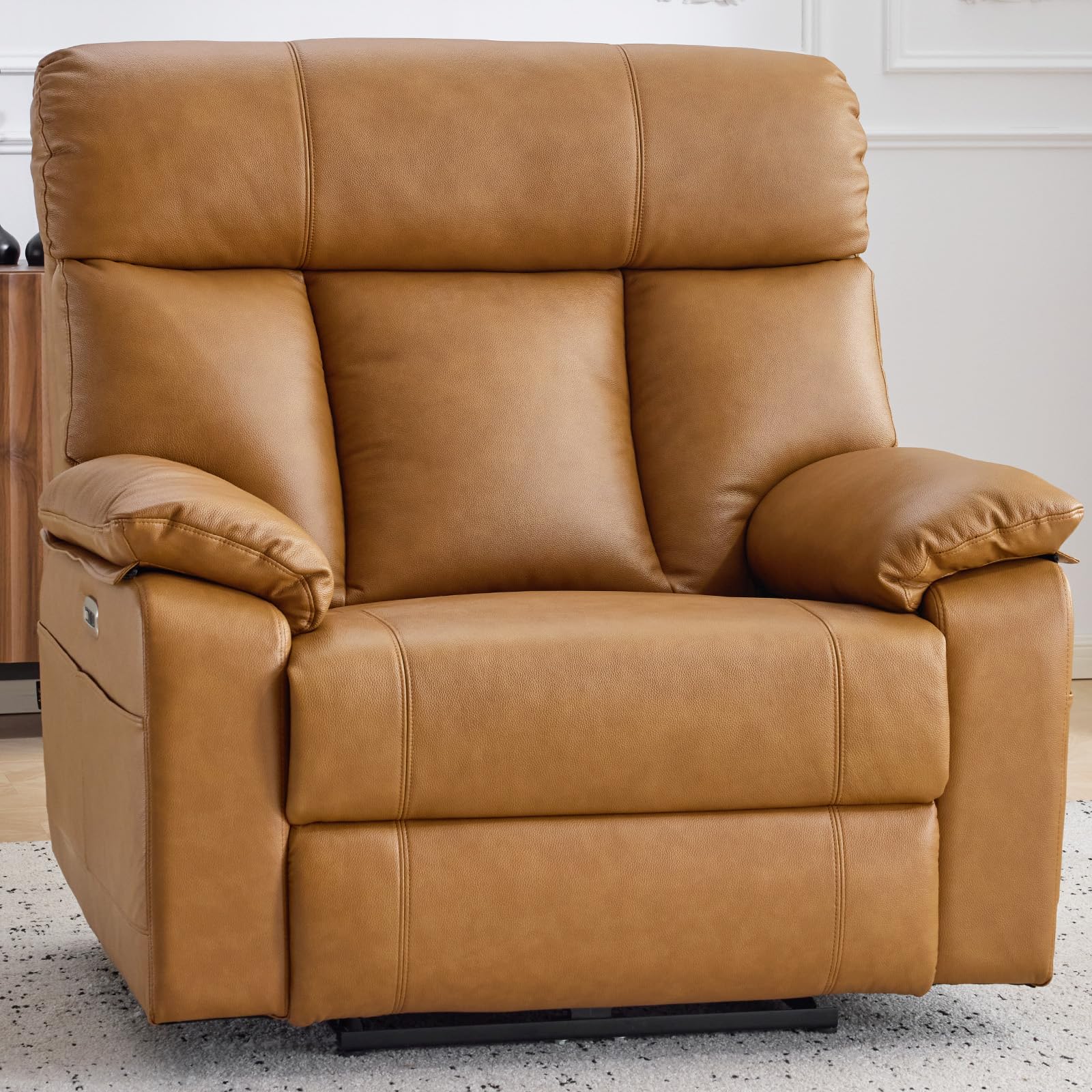 AEDI 450lbs Genuine Leather Oversized Power Recliner, Camel