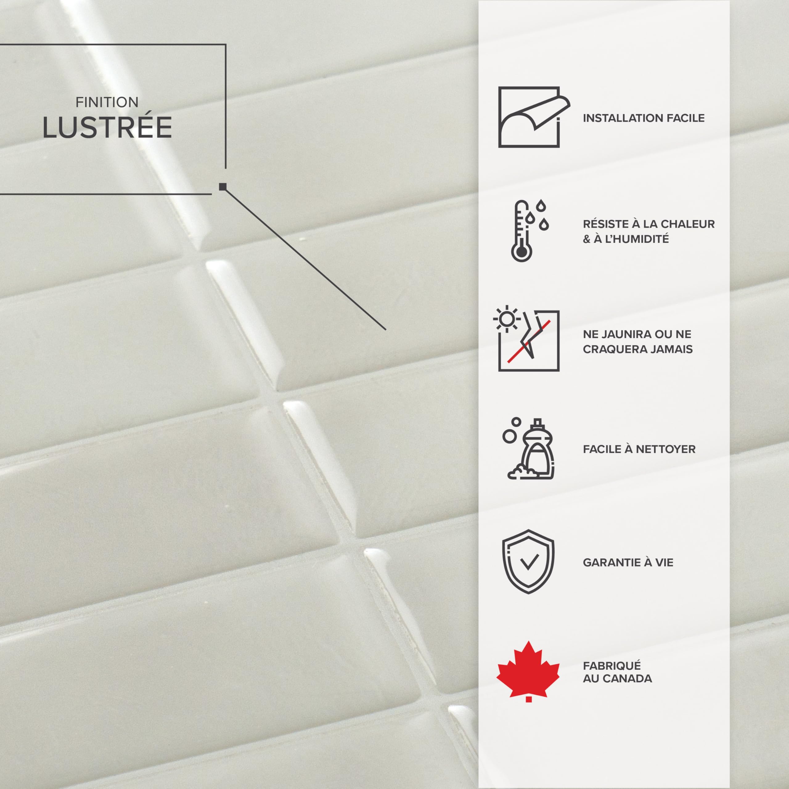 Smart Tiles Crédence adhésive pour cuisine et salle de bain, sticker carrelage mural, carreaux blanc-gris autocollants, lot de 5 feuilles, 29 x 22.86 cm