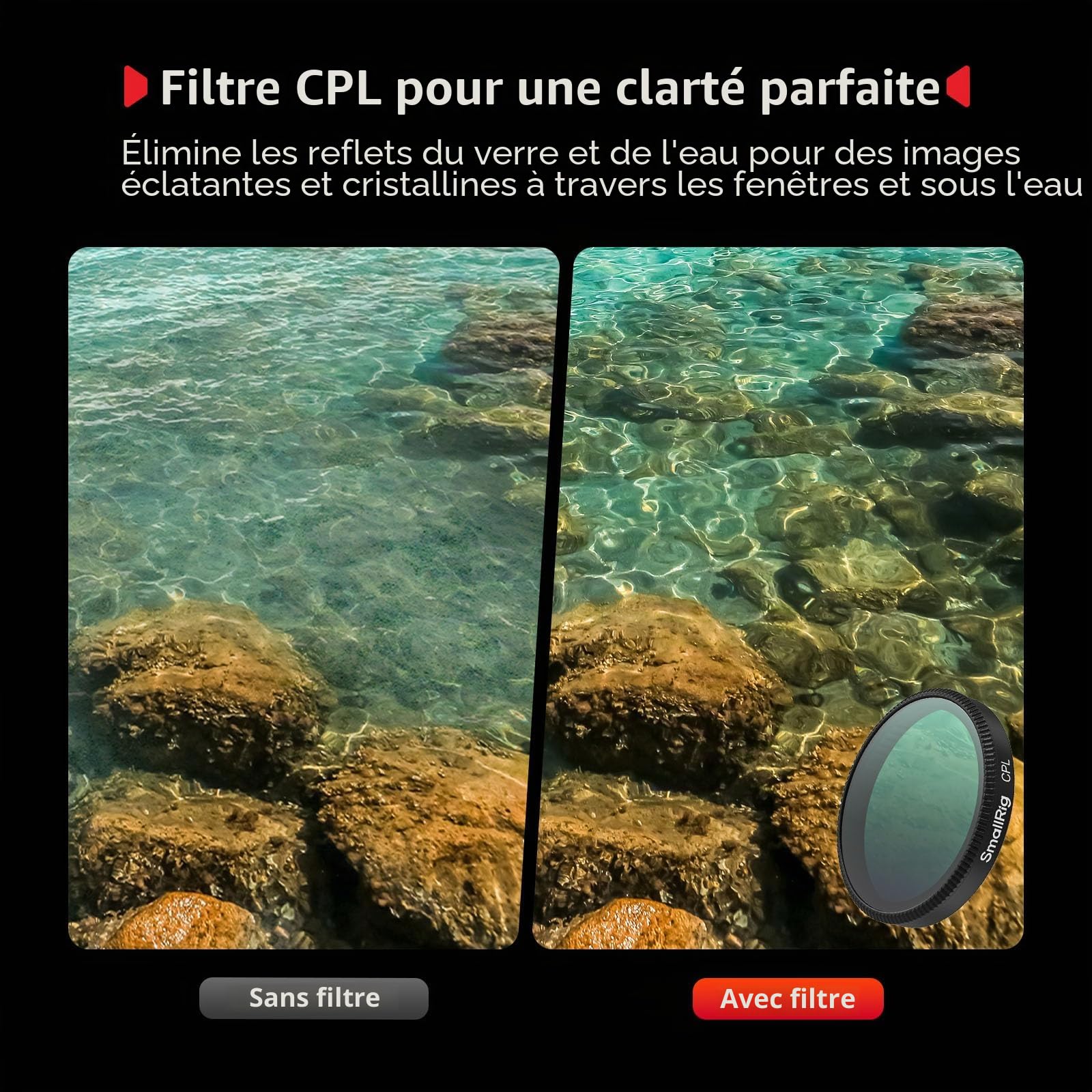 SMALLRIG Kit de Filtres ND pour DJI Osmo Action 6, 5 Filtres Polarisants à Densité Neutre (CPL, ND8, ND16, ND32) à Clipser, avec Protection d'objectif en Silicone et Verre Optique HD - 5895