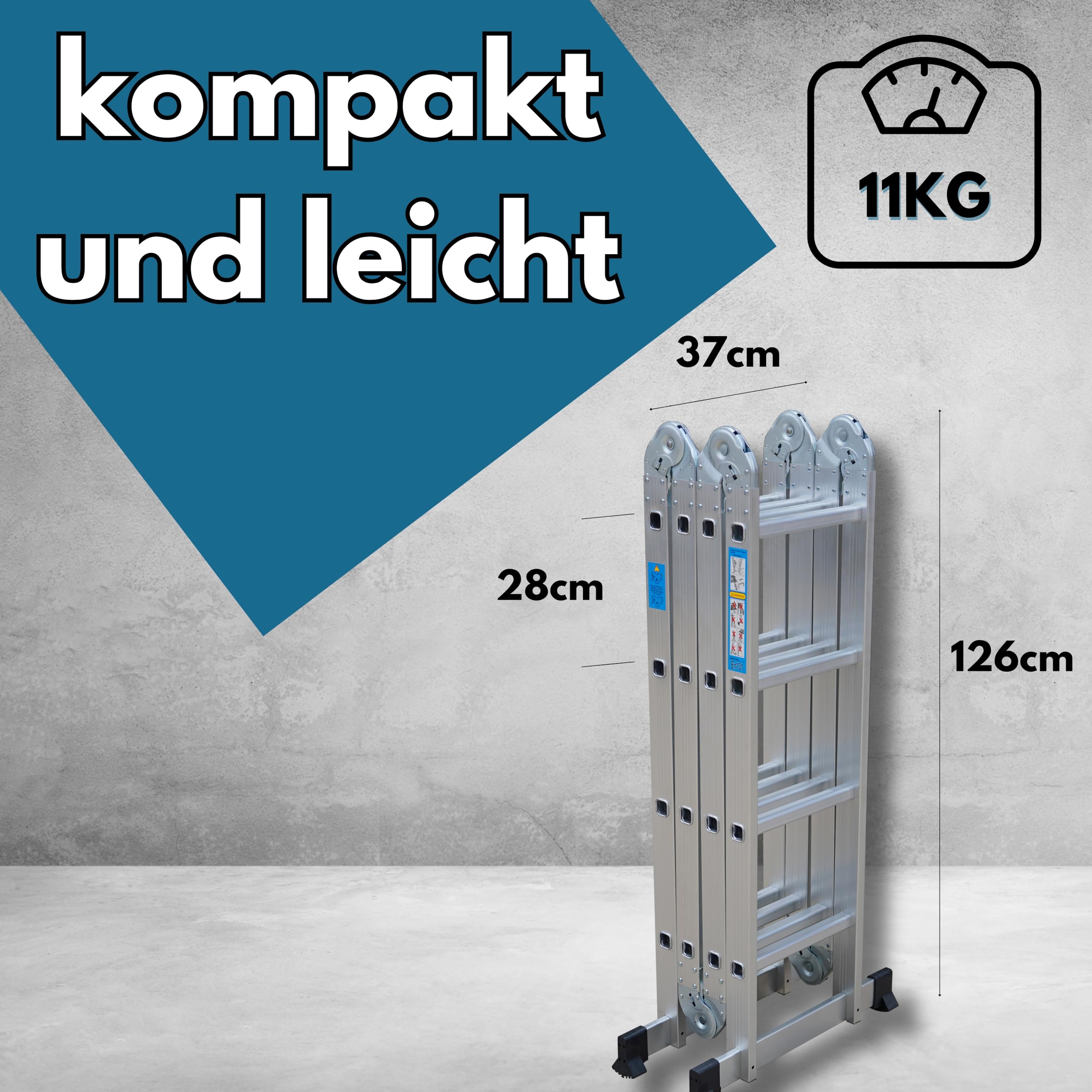 DIVID® Multifunktionsleiter Aluminium 4x4 (4,70m) Klappbar, Klappleiter, Gelenkleiter, Stehleiter, Alumiumleiter bis 150Kg
