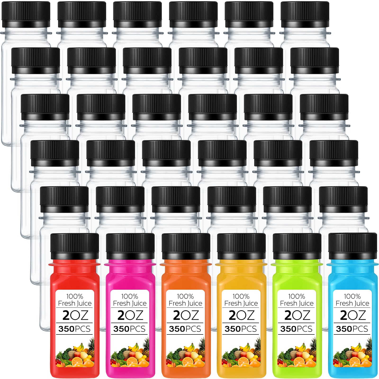Sliner 350 Pcs 2oz Clear Plastic Bottles Mini Juice Bottle with Lids